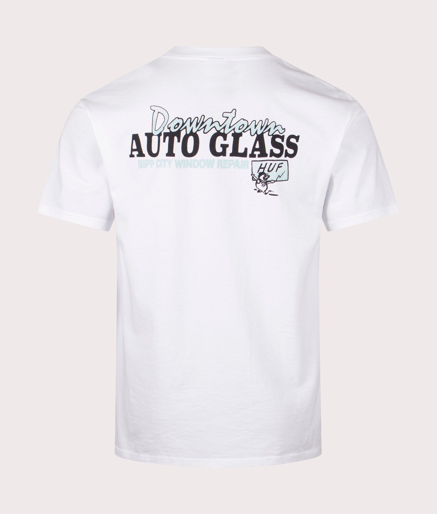 HUF Auto Glass T-Shirt in White. Shot at EQVVS. Back shot 