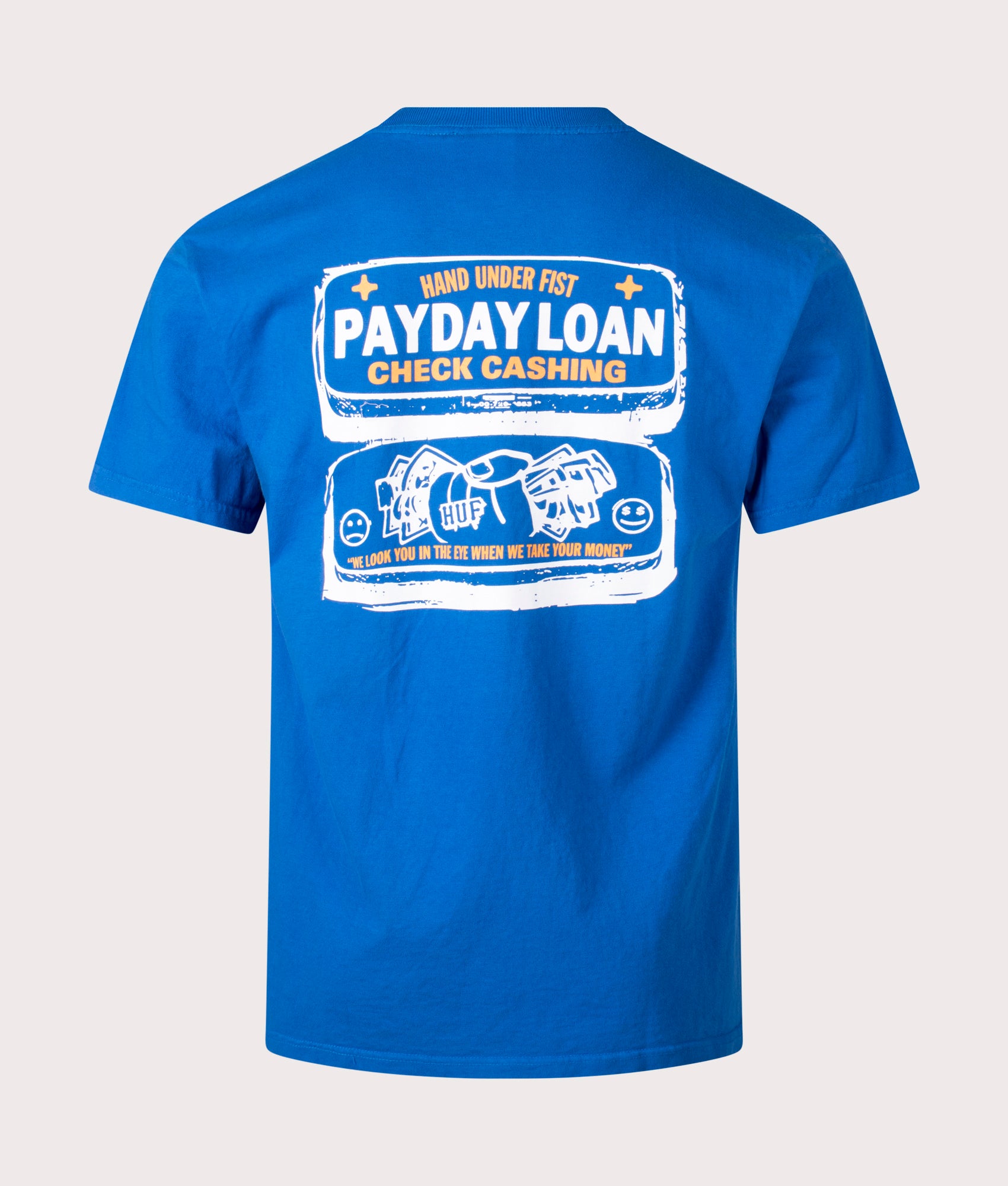 HUF Pay Day T-Shirt in Cobalt Blue . Shot at EQVVS.  Back shot 
