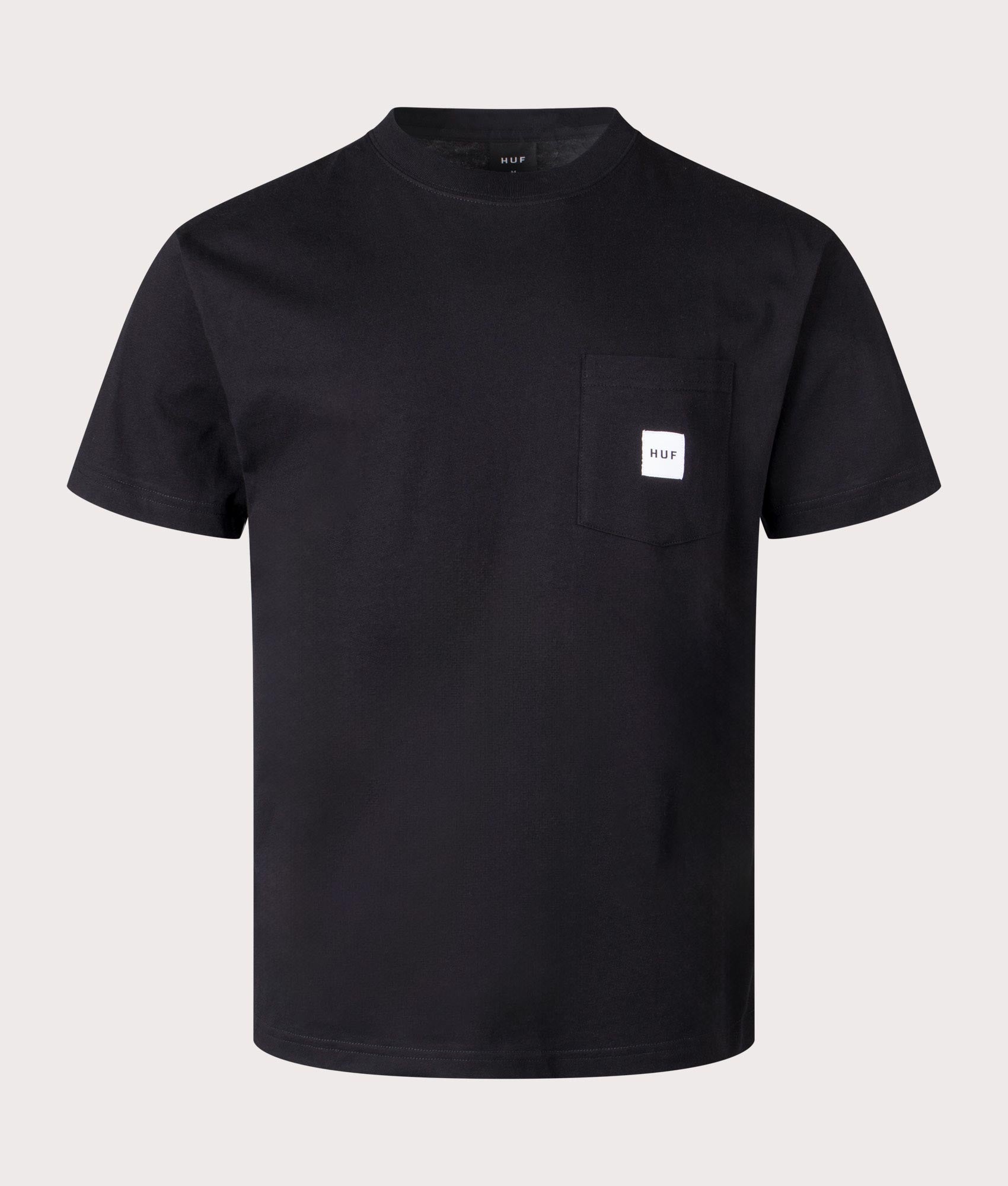 HUF Huf Set Box Logo Pocket T-Shirt in Black. Shot at EQVVS. Front detail shot
