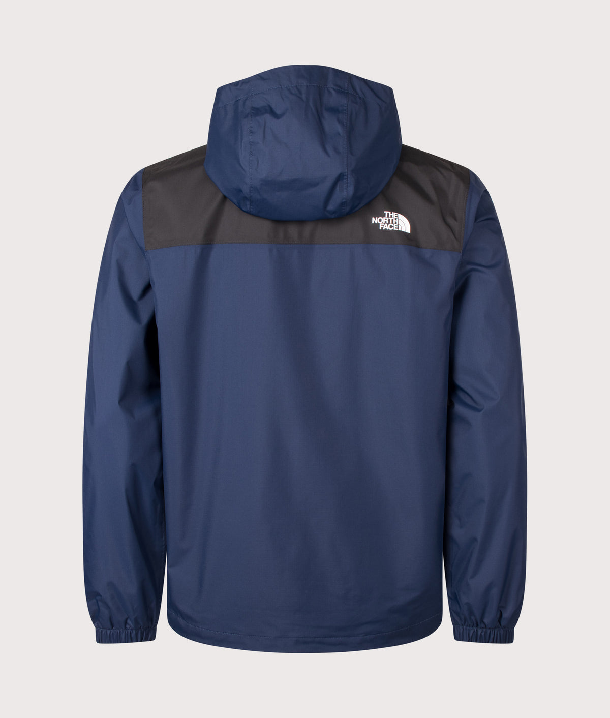 The North Face Regular Fit Antora Jacket in  Summit Navy and TNF Black at EQVVS Menswear. Back shot.