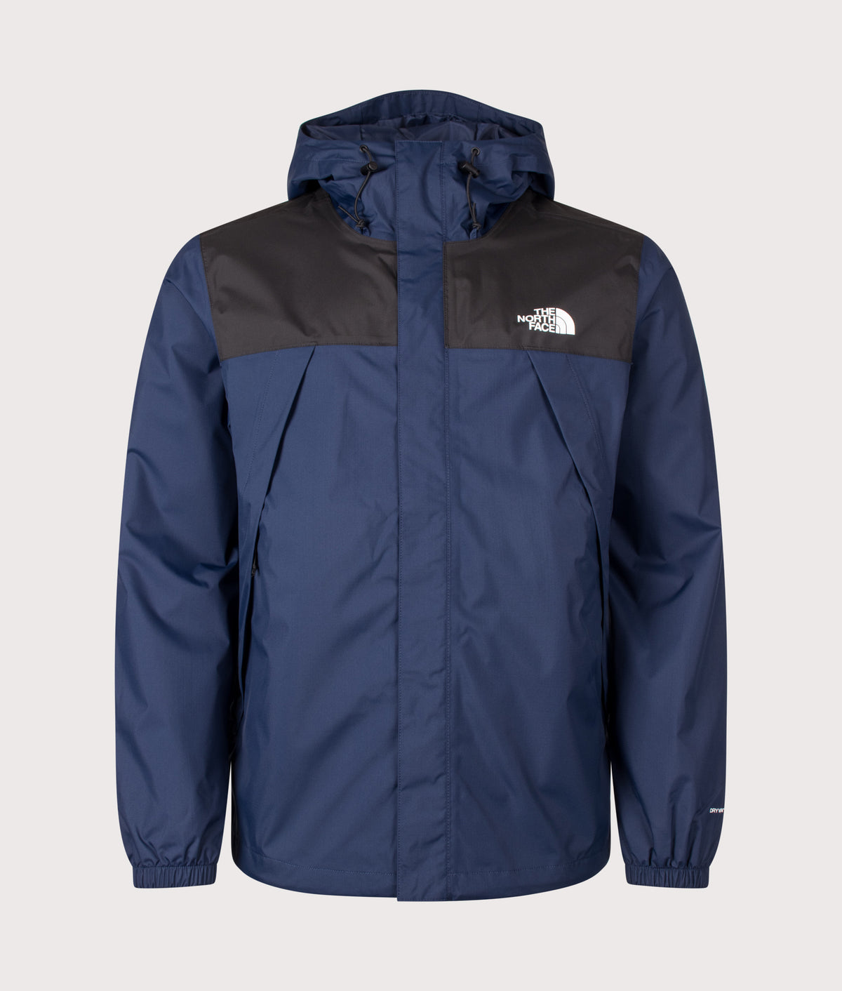 The North Face Regular Fit Antora Jacket in  Summit Navy and TNF Black at EQVVS Menswear. Front shot.