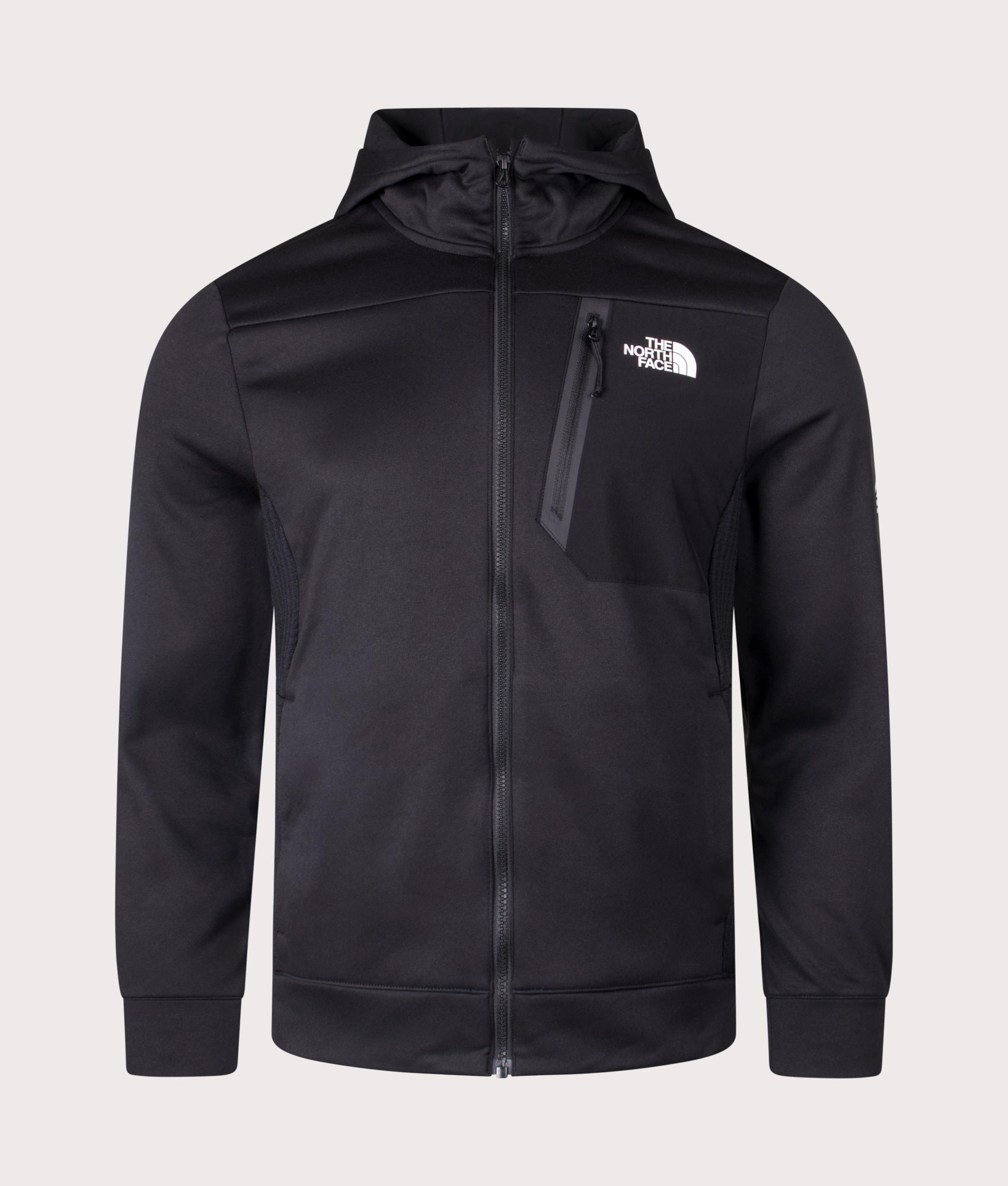 The North Face Ma Full Zip Fleece Hoodie in Black. Front Shot at EQVVS.