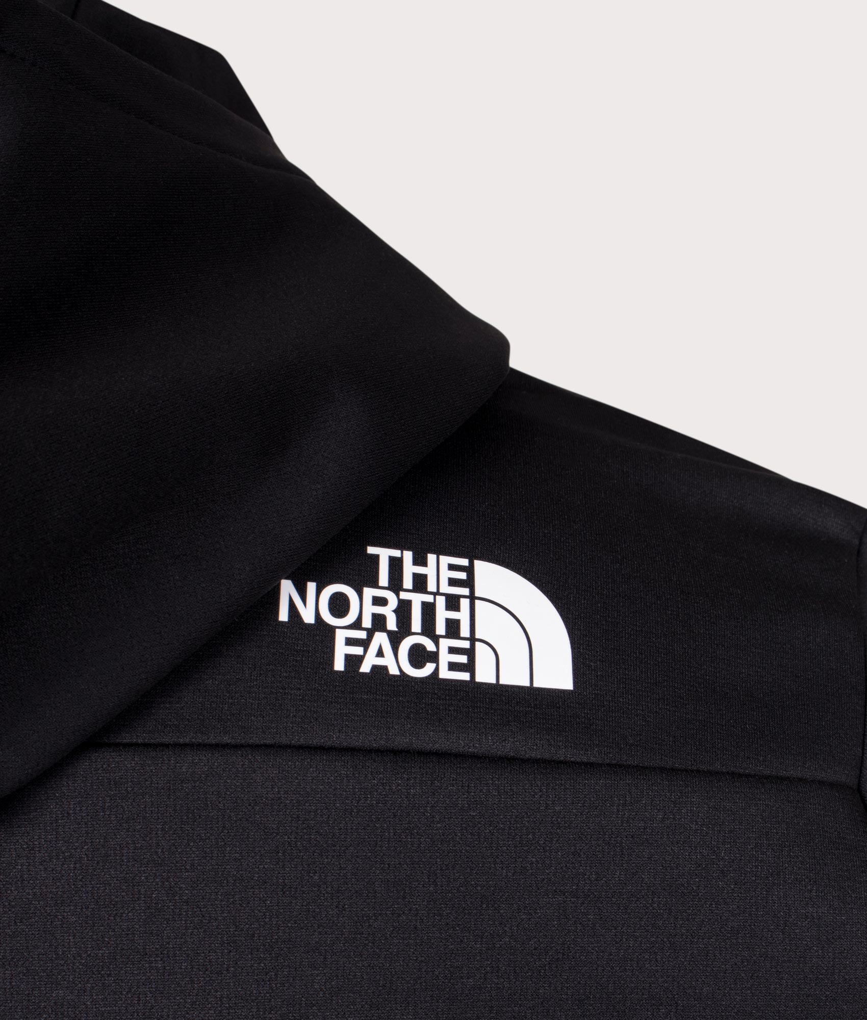 The North Face Ma Full Zip Fleece Hoodie in Black. Detail Back Shot at EQVVS.