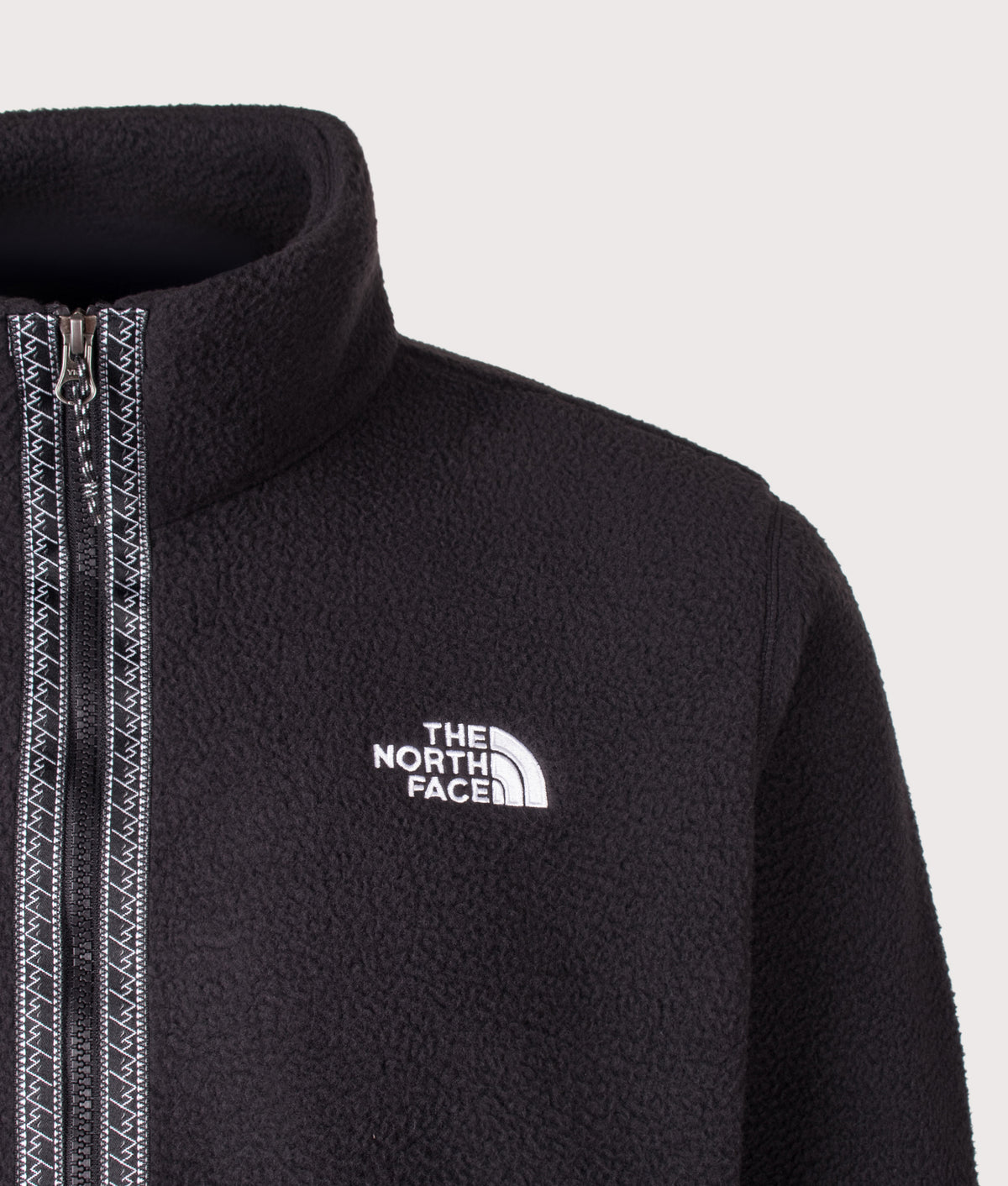 The North Face Relaxed Fit TNF Fleeski Zip Through Fleece in TNF Black at EQVVS Menswear. Detail shot.
