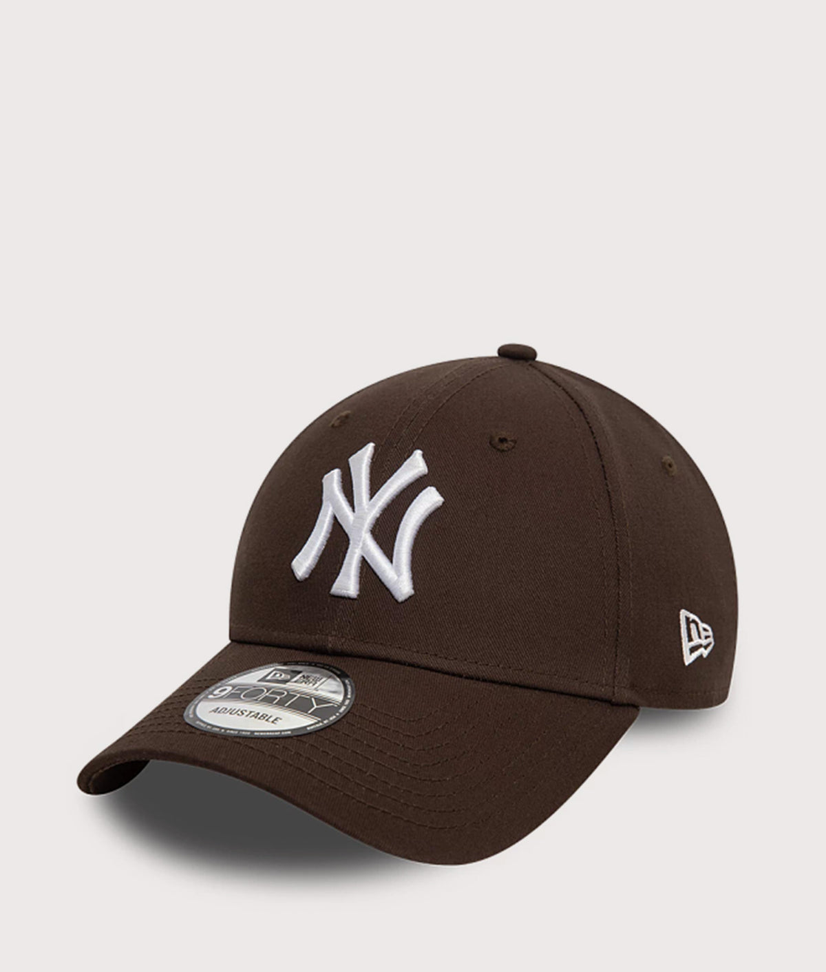 New Era New York Yankees League Essential 9FORTY Cap in Dark Brown at EQVVS Menswear. Angled front shot.