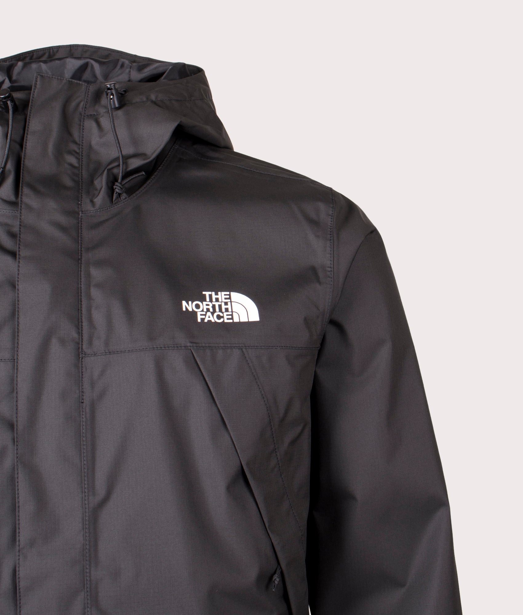 Antora Jacket by The North Face in TNF Black. Shot by EQVVS. Detail shot.