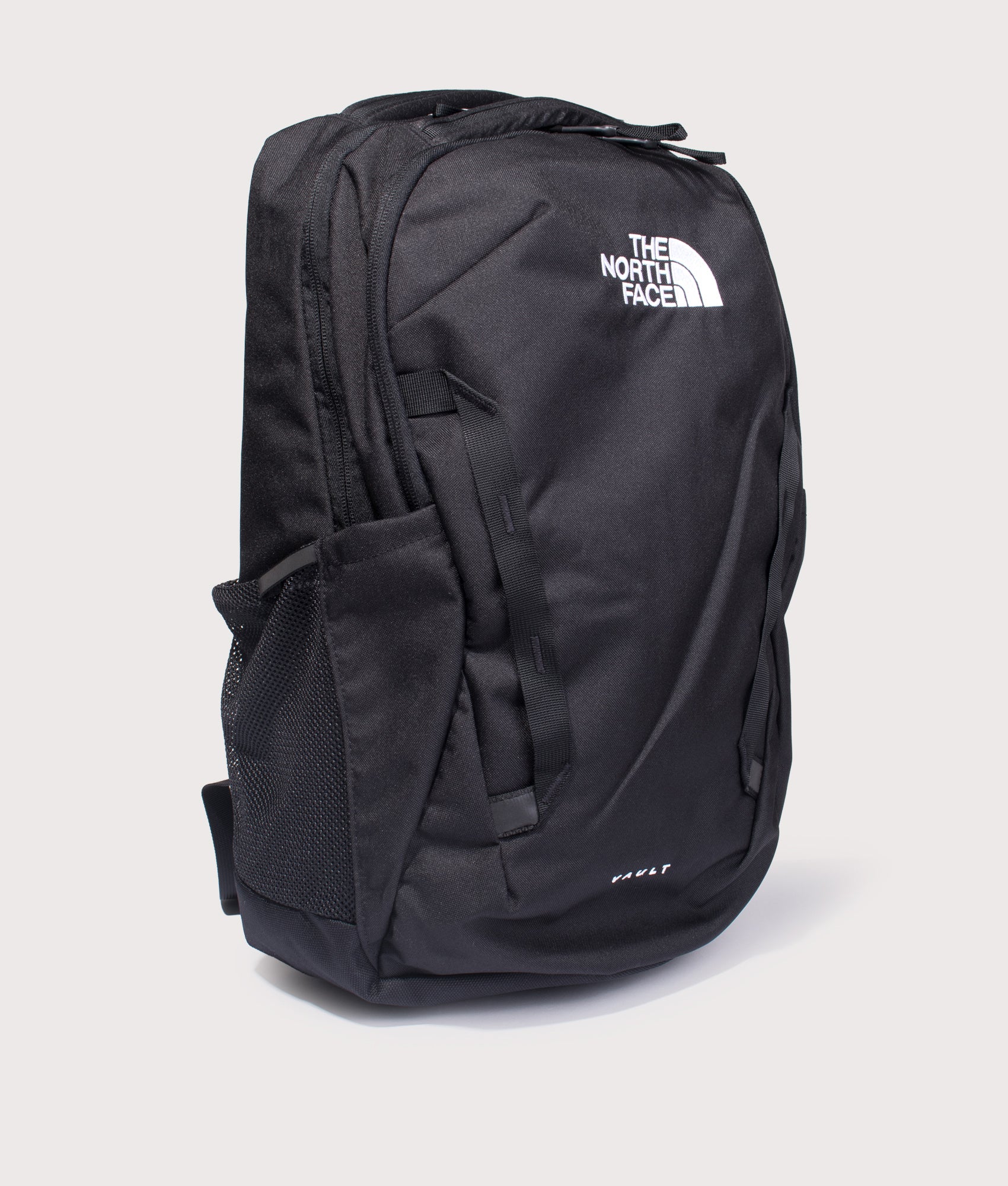 The North Face Vault Backpack at EQVVS Menswear. Front angled shot.