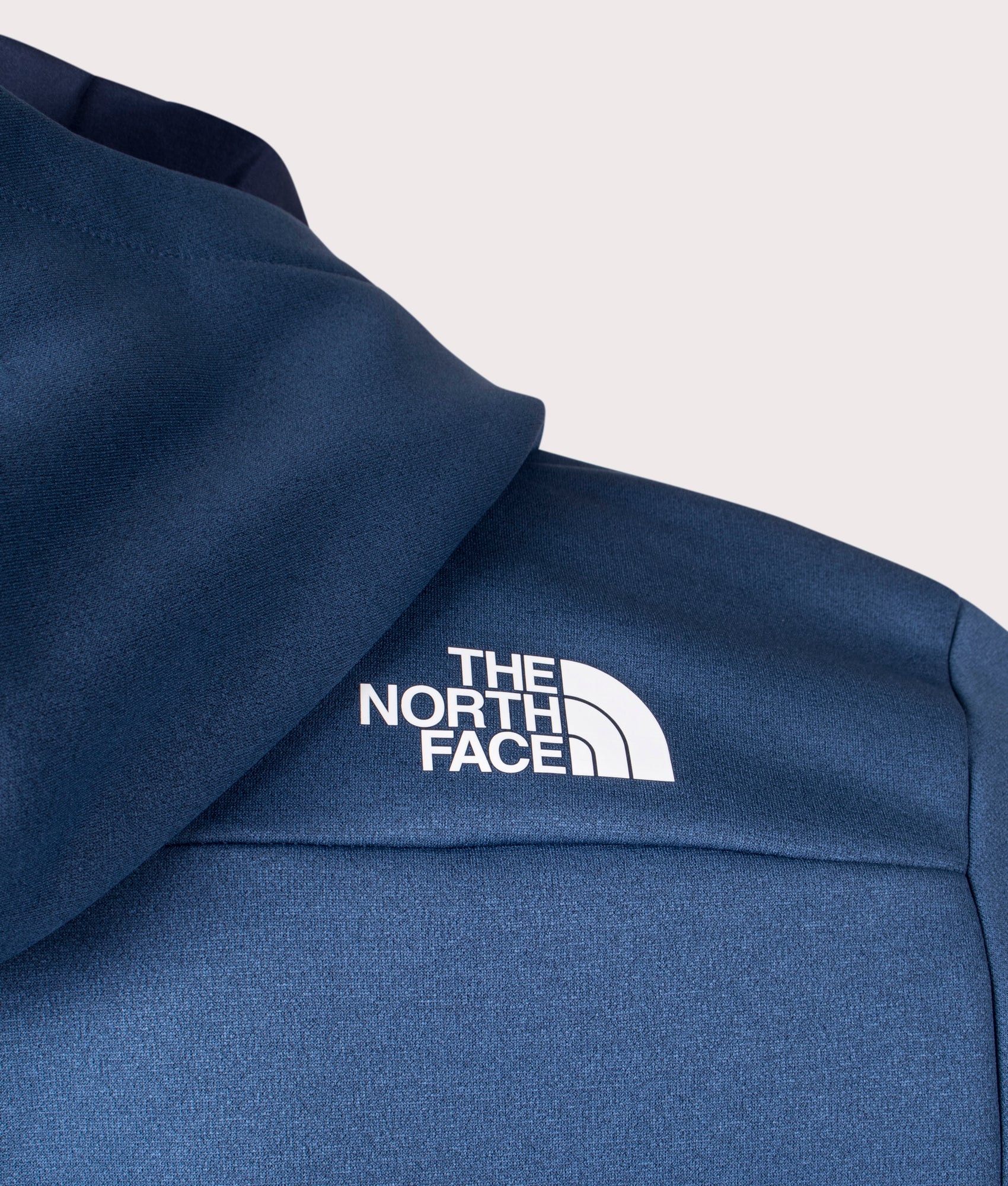 The North Face Mountain Athletic Full Zip Fleece Hoodie in Shady Blue at EQVVS. Back Detail Shot.