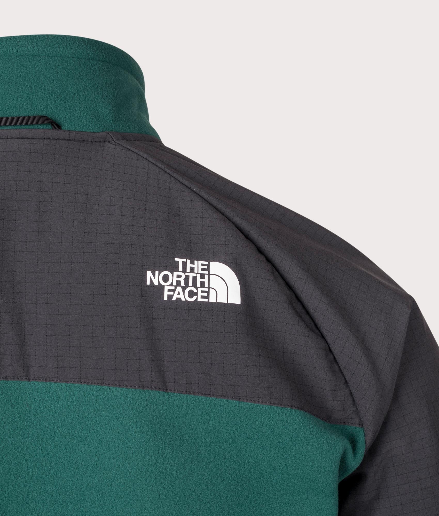 The North Face Glacier Heavyweight Zip Through Fleece in Deep Nori and Asphalt Grey. EQVVS Detail Back Shot.