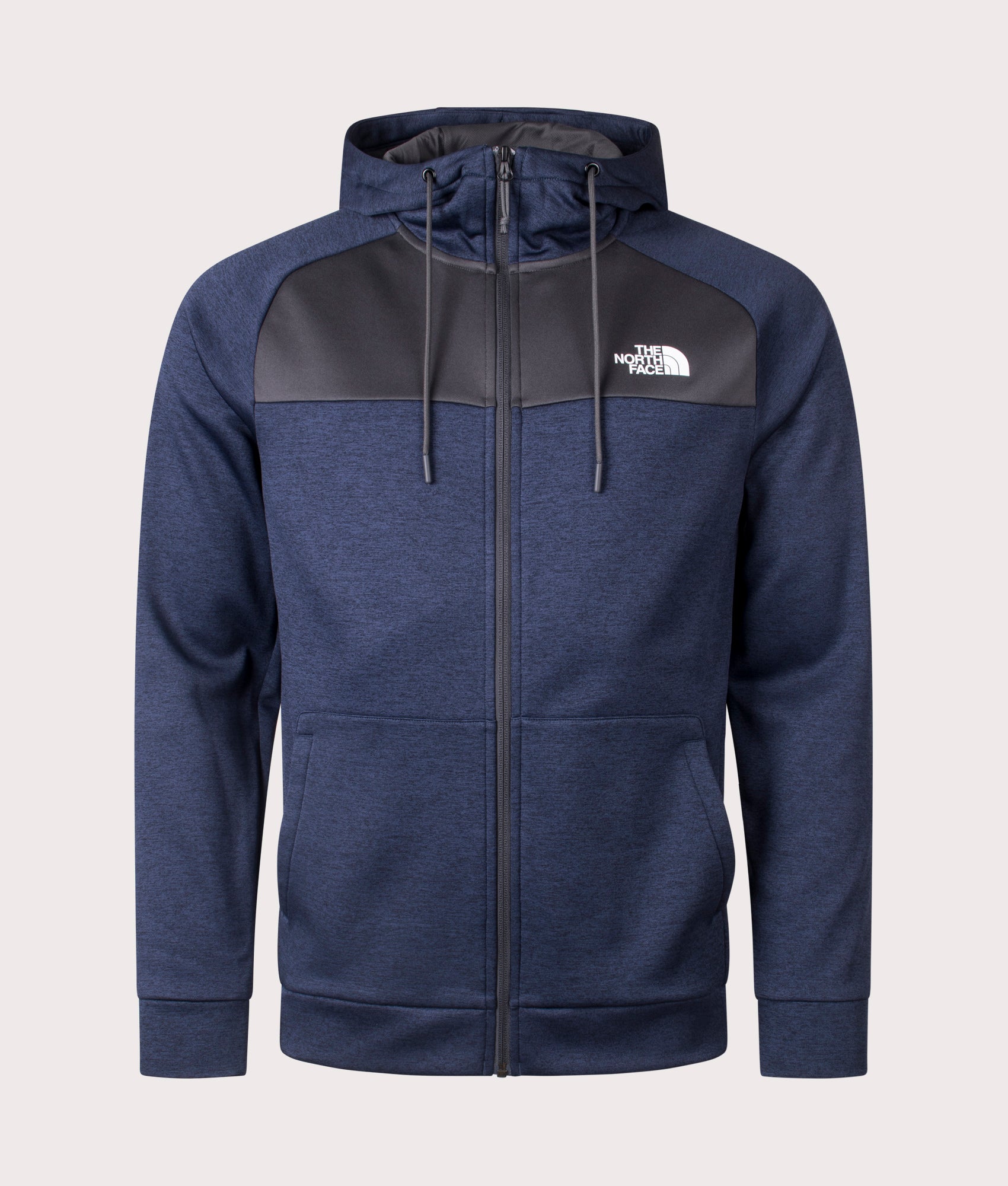 The North Face Reaxion Fleece Zip Through Hoodie in Summit Navy Dark Heather. EQVVS Front Shot.