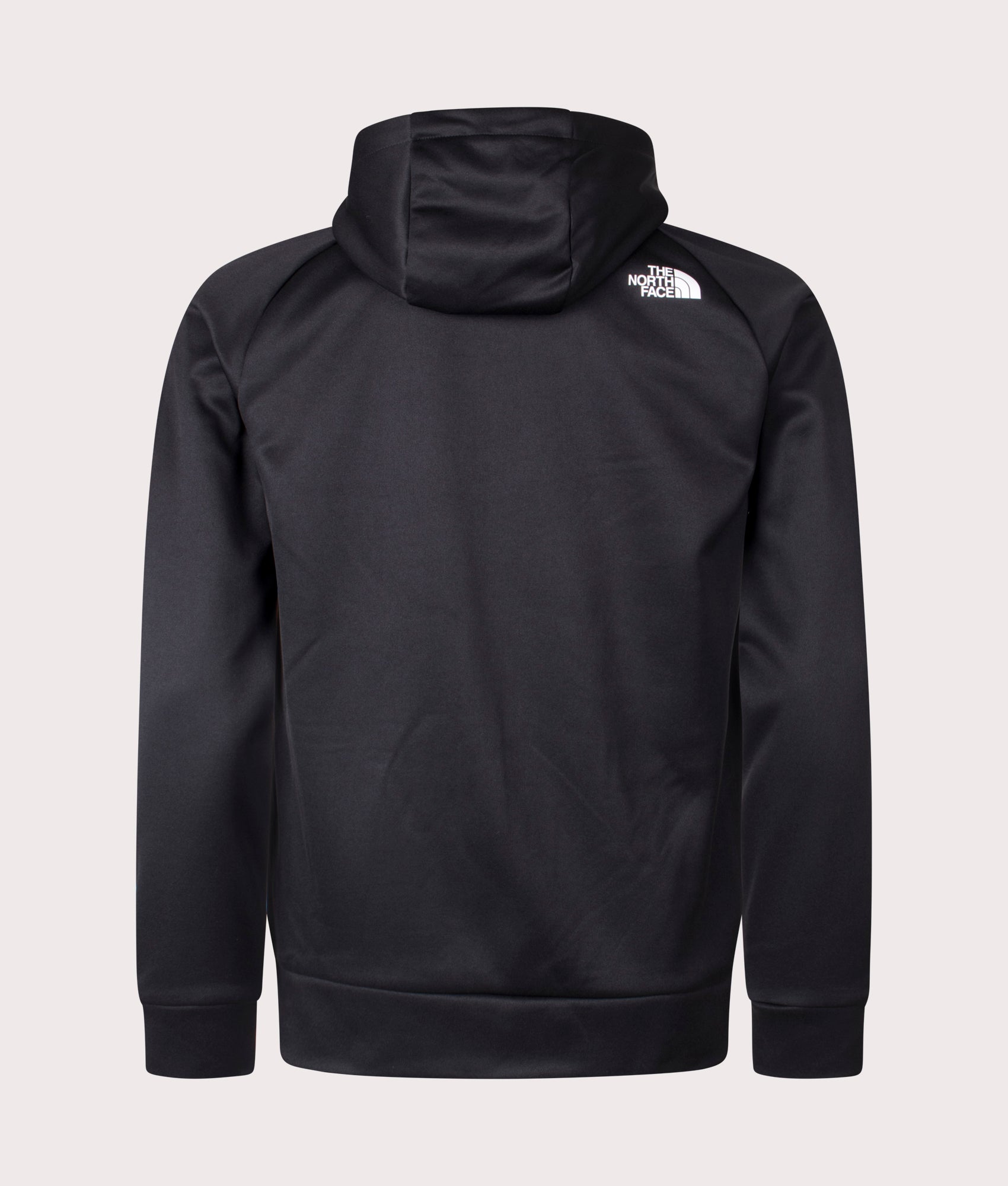 The North Face Reaxion Fleece Zip Through Hoodie in Black and Asphalt Grey at EQVVS. Back Shot.