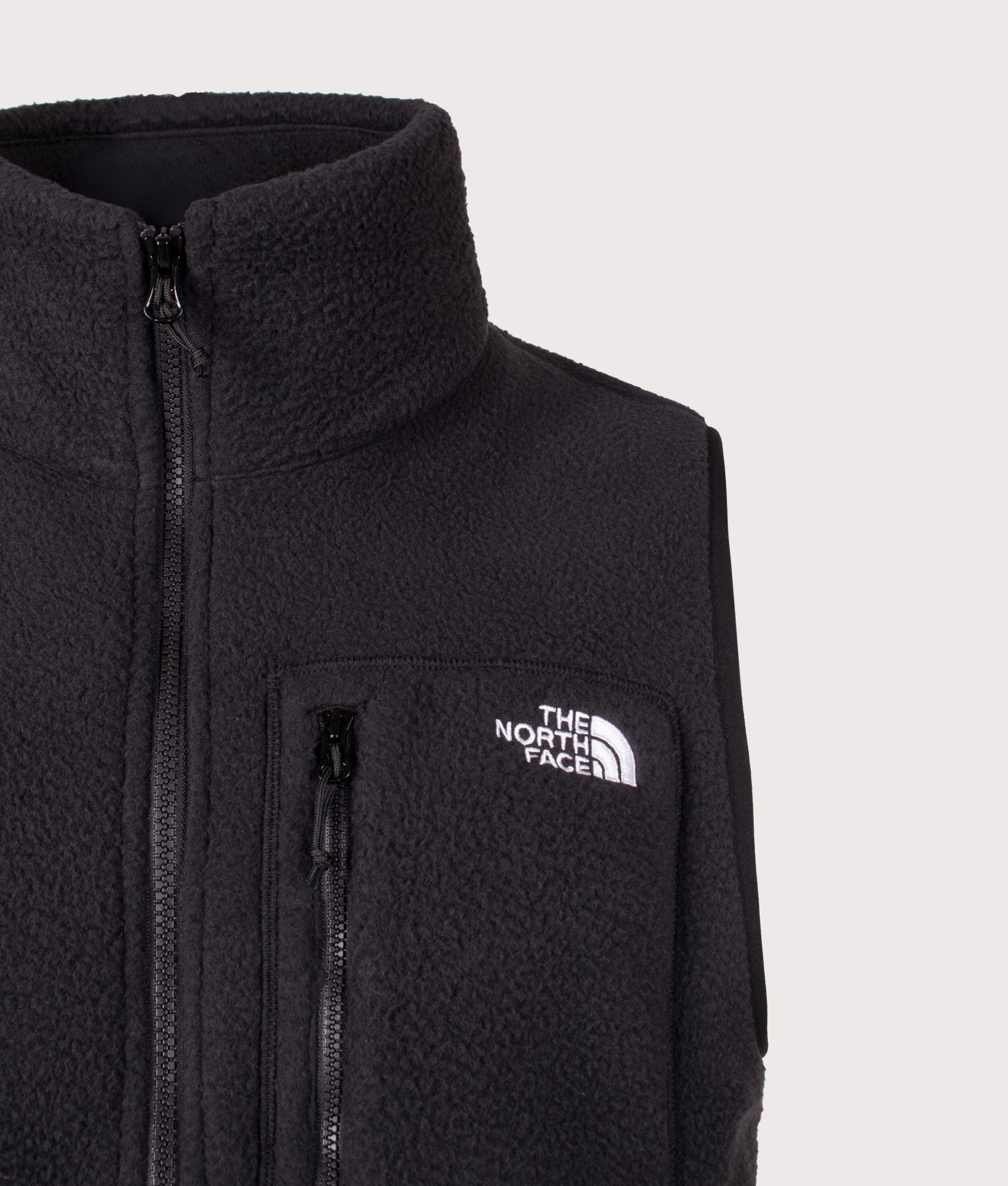 The North Face Regular Fit Yumiori Gilet  in TNF Black at EQVVS Menswear. Detail shot.