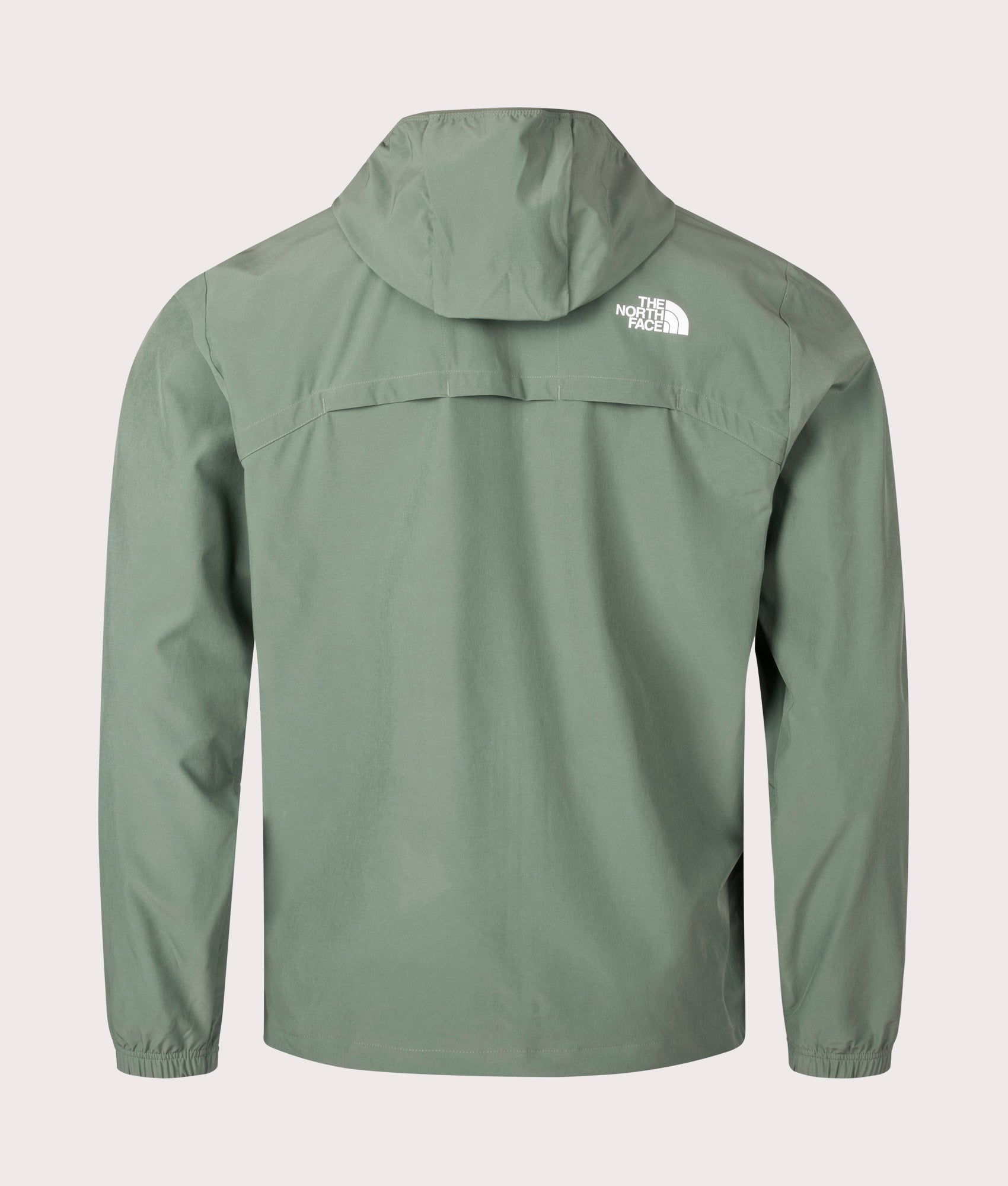 The North Face Mountain Athletic Hooded Wind Jacket in Duck Green. Back Shot at EQVVS.