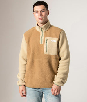 Yumiori Quarter Zip Sweatshirt in Utility Brown/Khaki Stone/Bark Mist | The North Face | Shot at EQVVS | Front model shot 