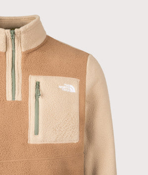 Yumiori Quarter Zip Sweatshirt in Utility Brown/Khaki Stone/Bark Mist | The North Face | Shot at EQVVS | Front detail shot 