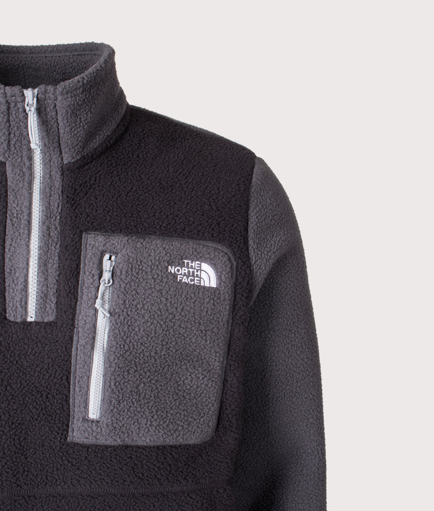 Yumiori Quarter Zip Fleece Sweatshirt in TNF Black/Asphalt Grey/Monument Grey  | The North Face | EQVVS | Front detail shot