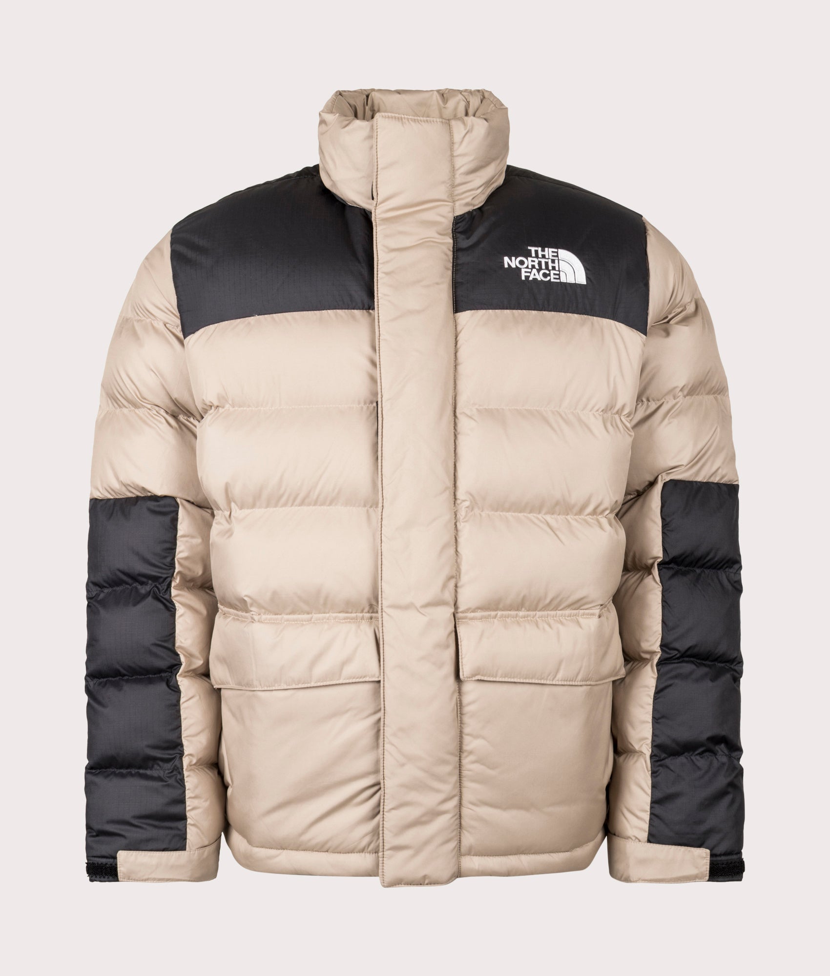 The North Face Limbara Insulated Jacket in Mushroom Grey at EQVVS Menswear. Front shot. 