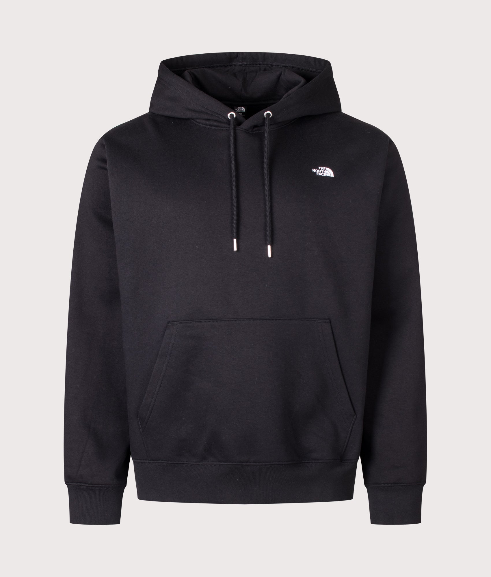 The North Face Relaxed Fit Essential Simple Dome Hoodie in TNF Black at EQVVS Menswear. Front shot.