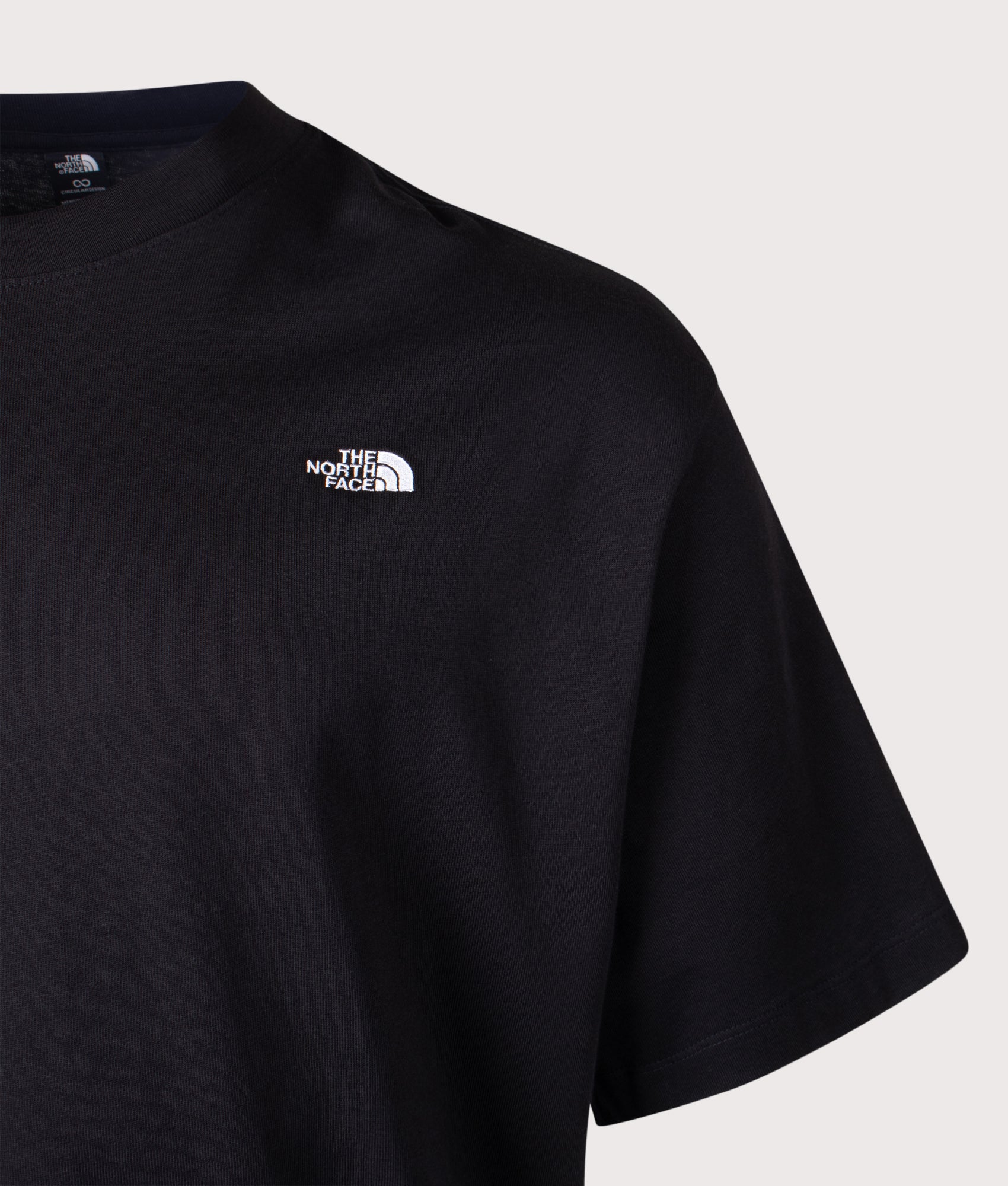 The North Face Essential Simple Dome T-Shirt in Black at EQVVS Menswear. Detail shot.