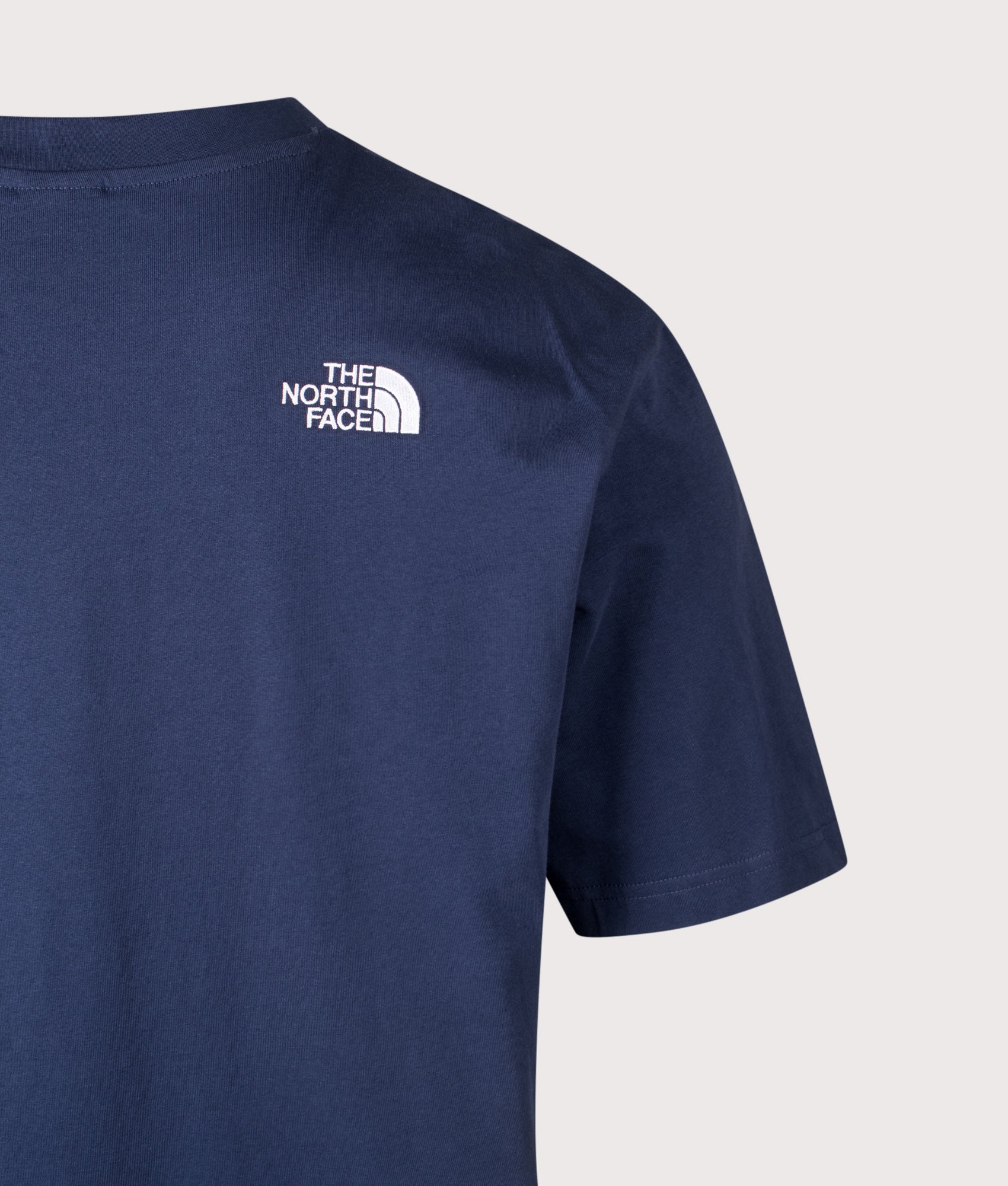 The North Face Essential Oversized T-Shirt in Summit Navy at EQVVS Menswear. Back detail shot.