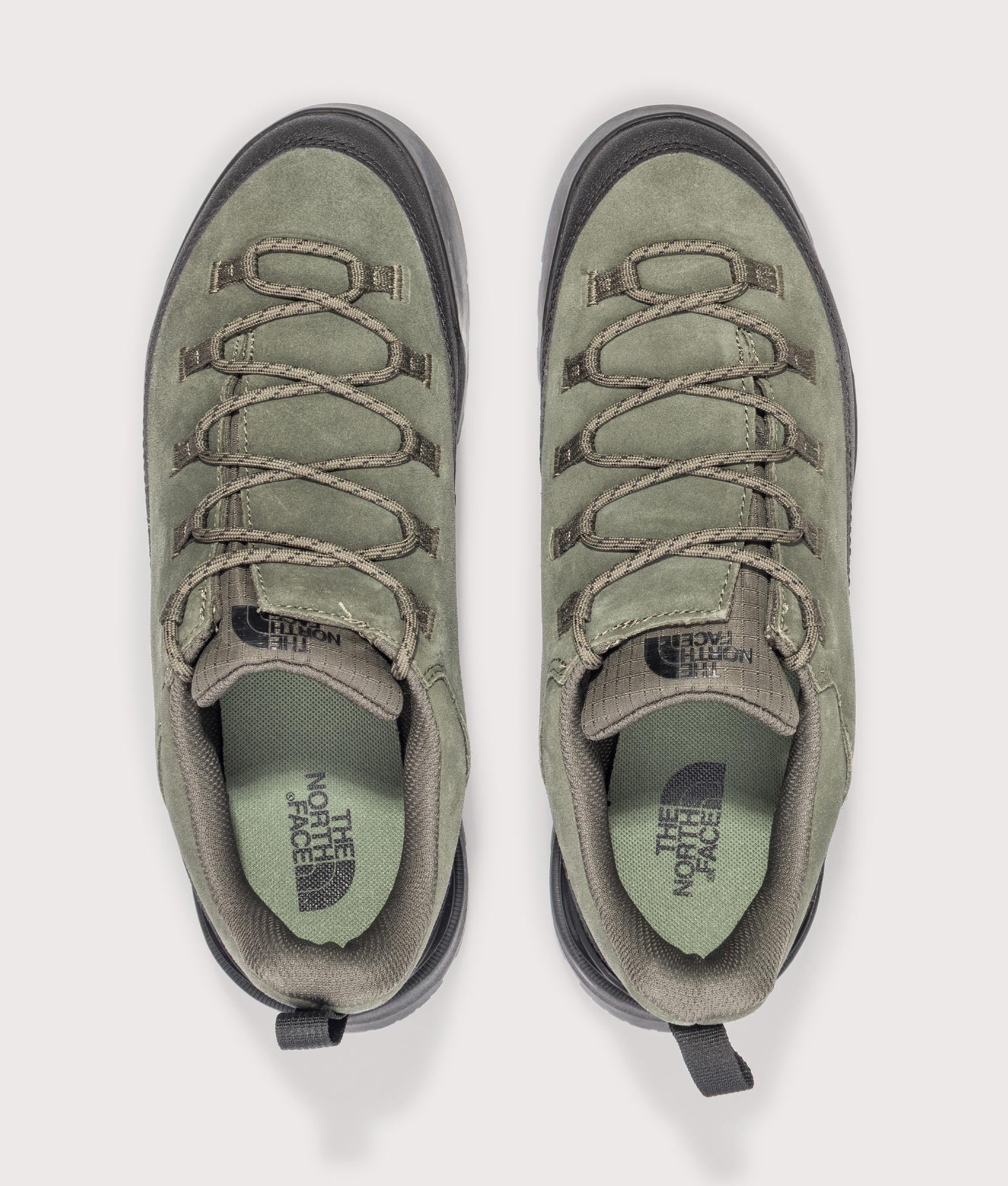 Glenclyffe Urban Low Shoes in Green/TNFBlack by| The North Face. Shot by EQVVS. Arial shot.
