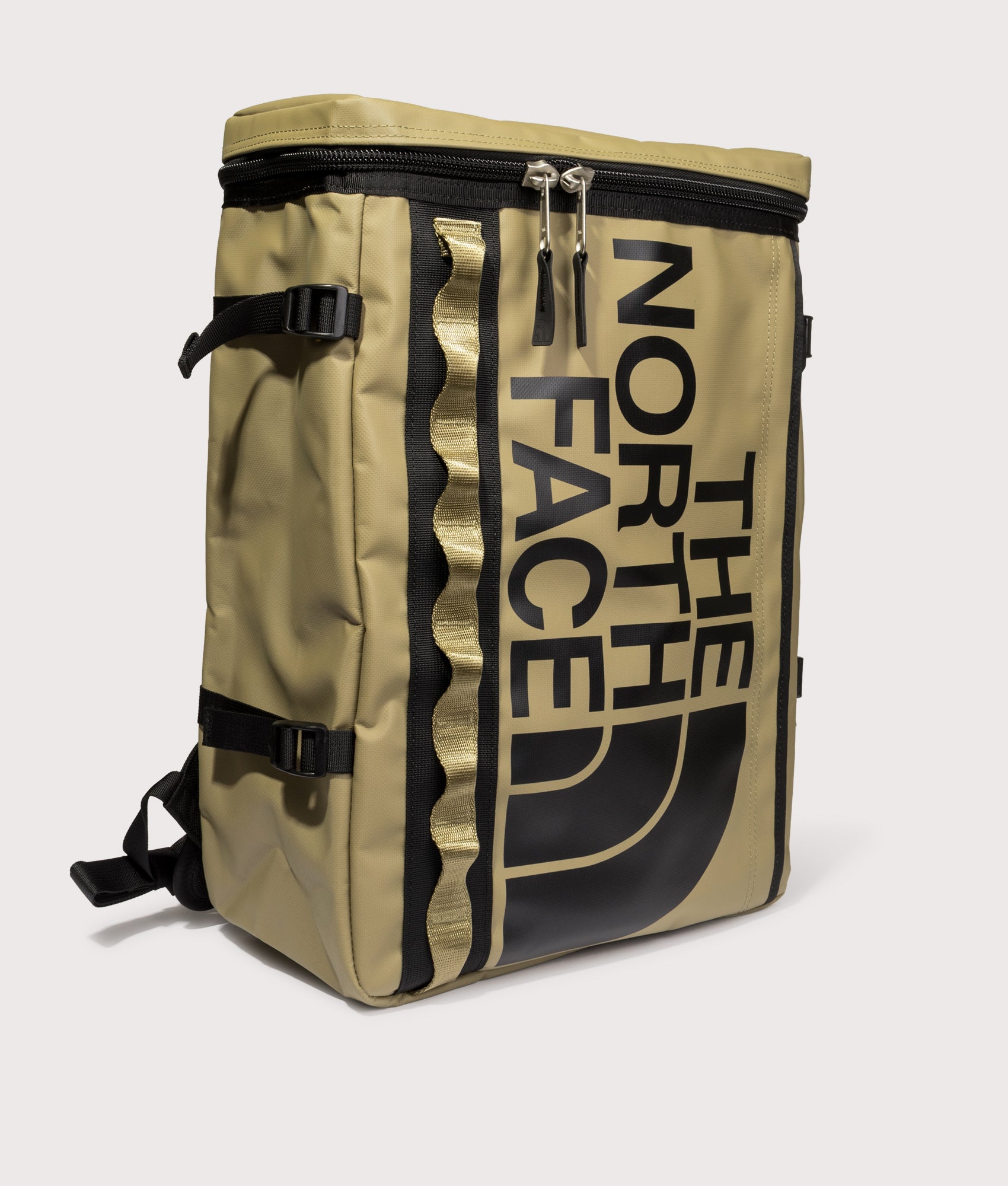 The North Face Fuse Box Backpack in Cedar and TNF Black at EQVVS Menswear. Angled shot.