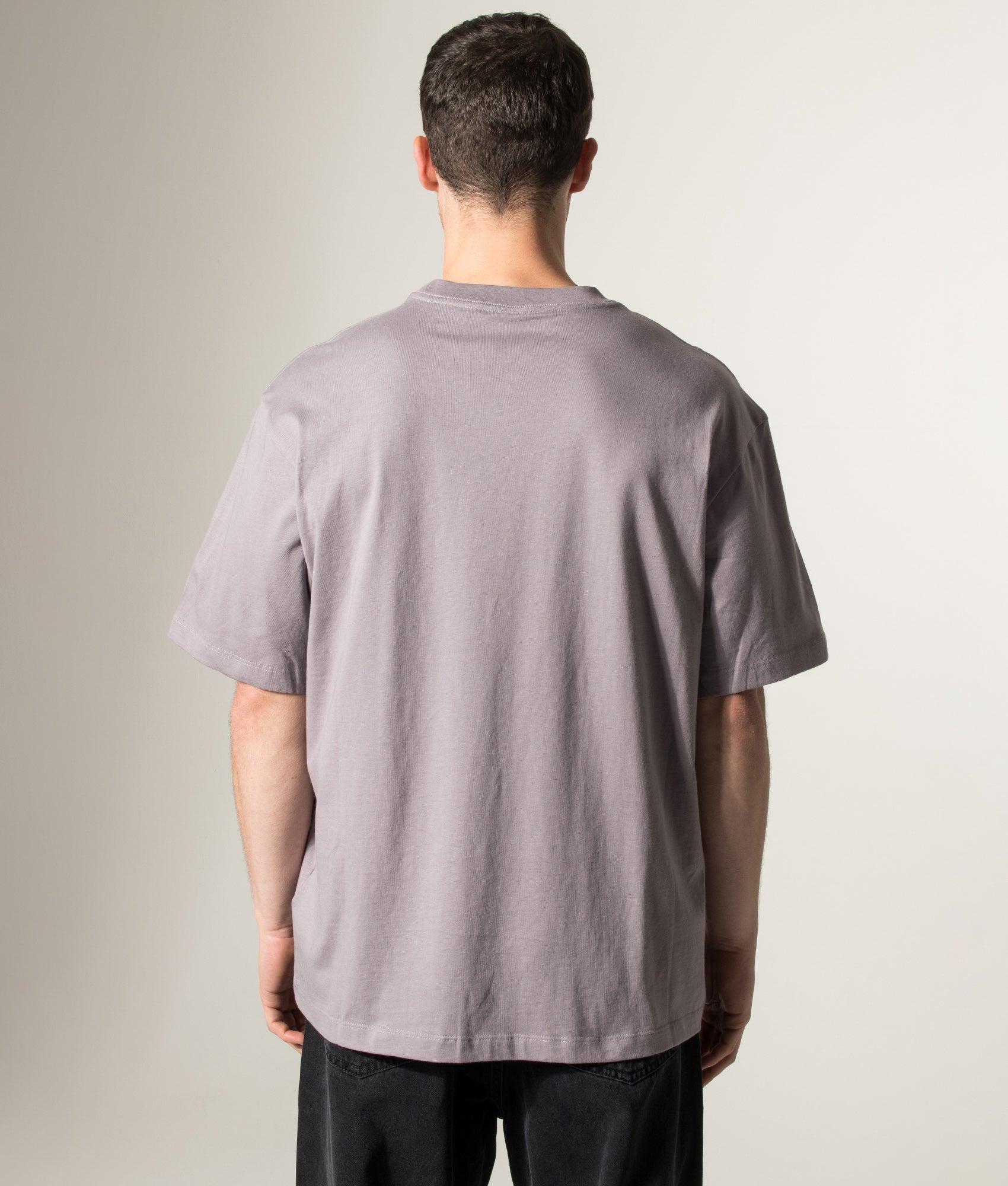 The North Face Essential Simple Dome T-Shirt in Transcendent Grey at EQVVS Menswear. Model back shot.