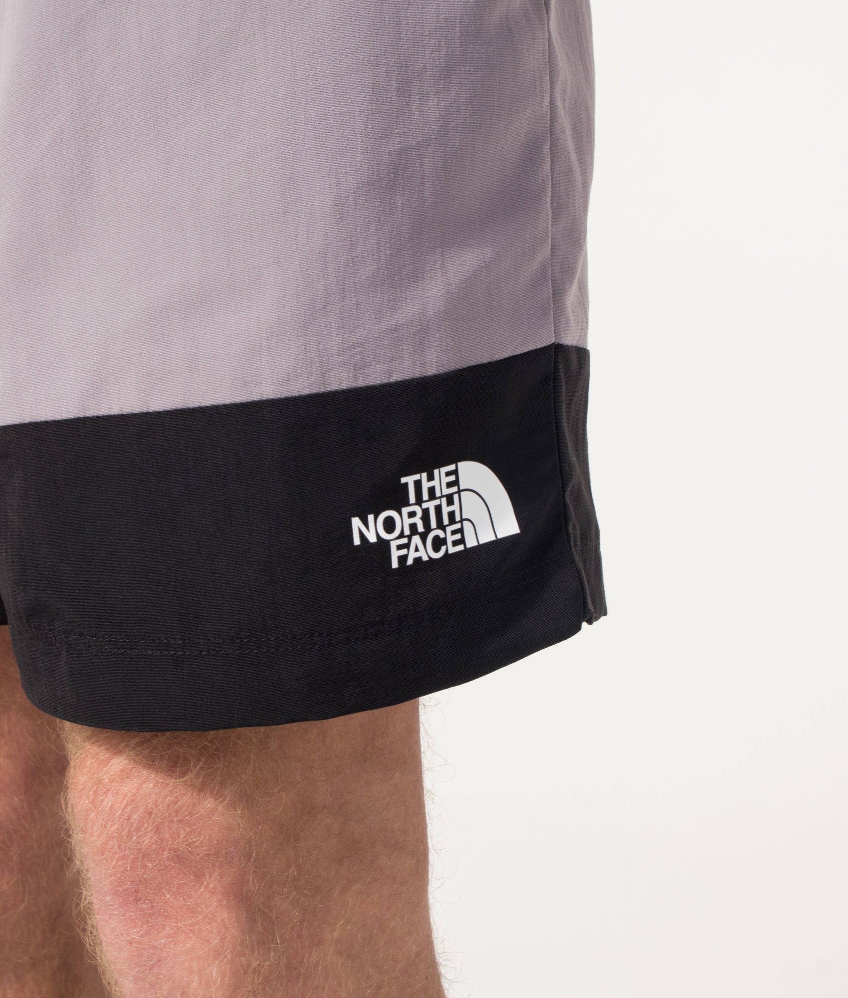 The North Face Leynar Shorts in Transcendent Grey and TNF Black at EQVVS Menswear. Detail shot.