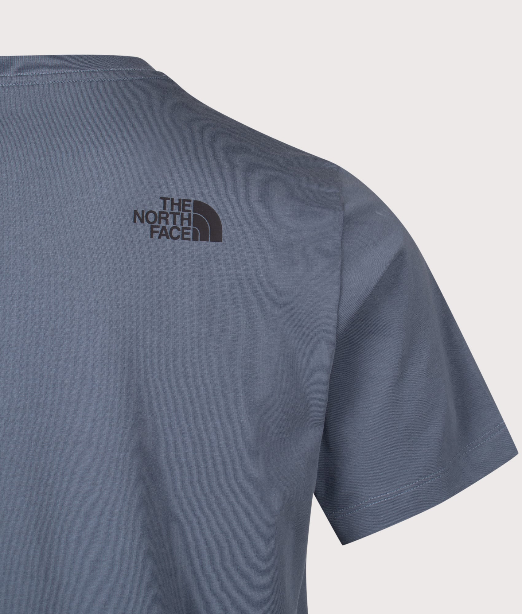 The North Face Evolution Box Half Dome T-Shirt in Granite Grey at EQVVS Menswear. Back detail shot.