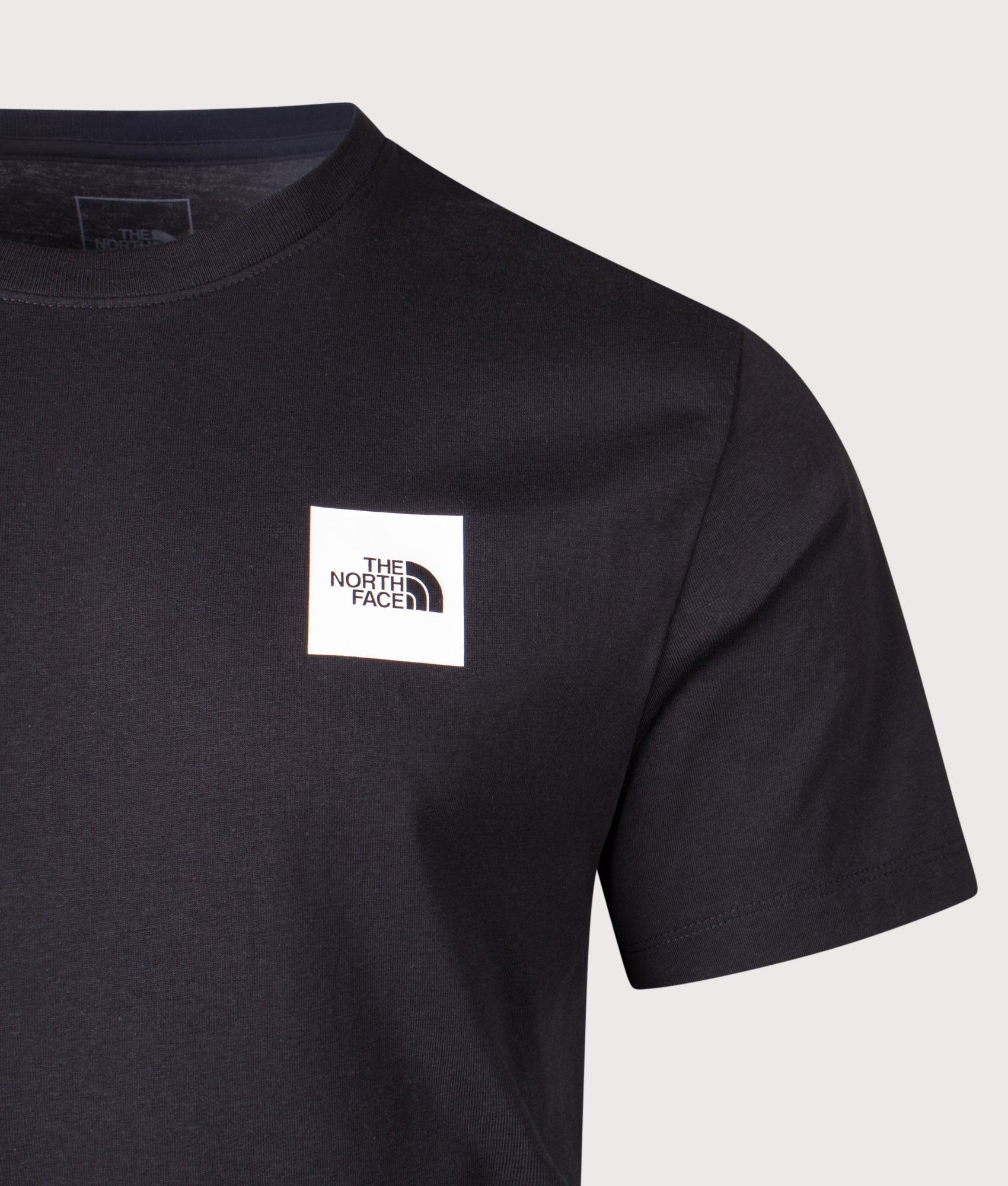 The North Face Evolution Box Half Dome T-Shirt in TNF Black at EQVVS Menswear. Front detail shot.