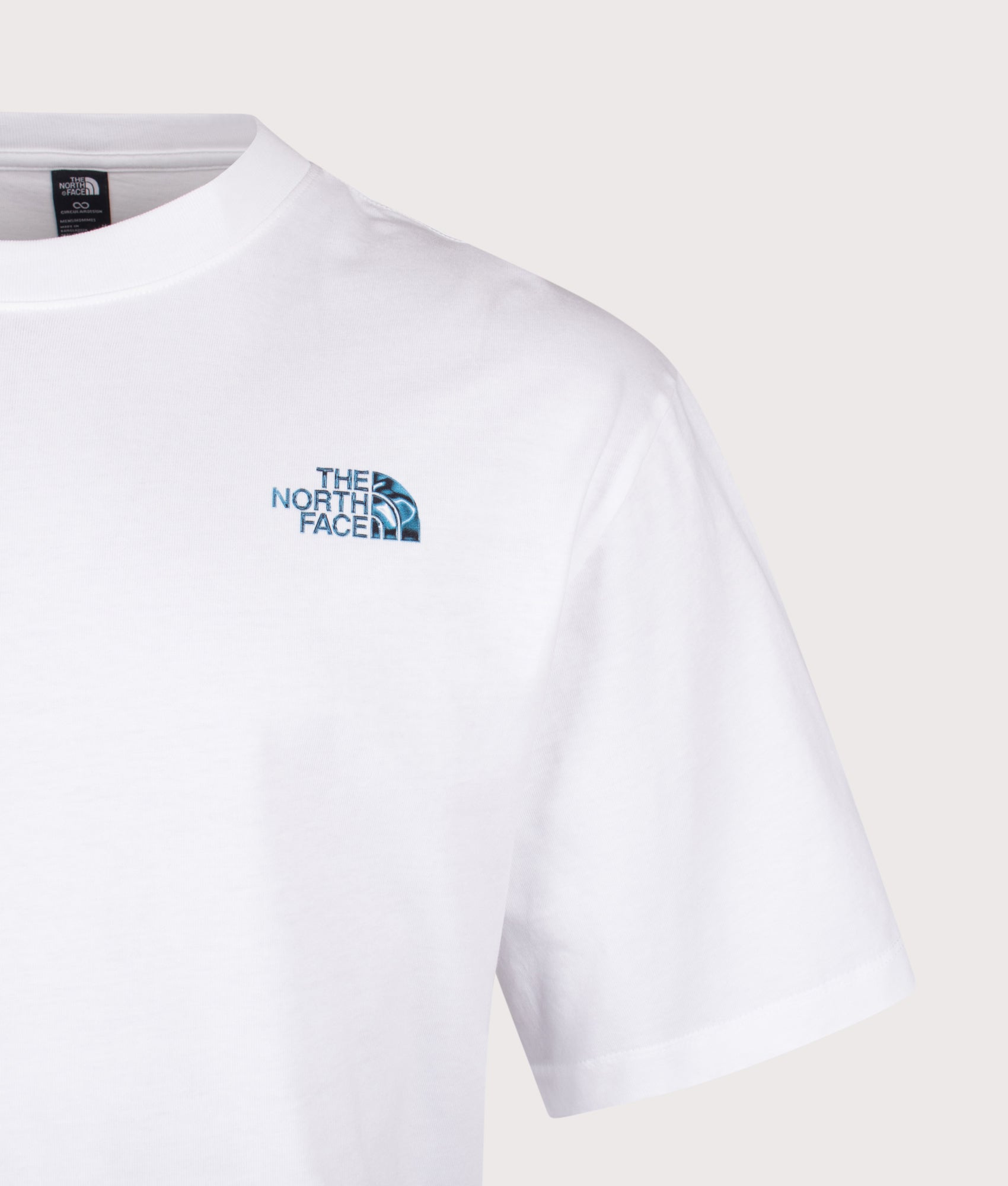 The North Face Oversized Liquid NSE Box Graphic T-Shirt in TNF White at EQVVS Menswear. Front detail shot.