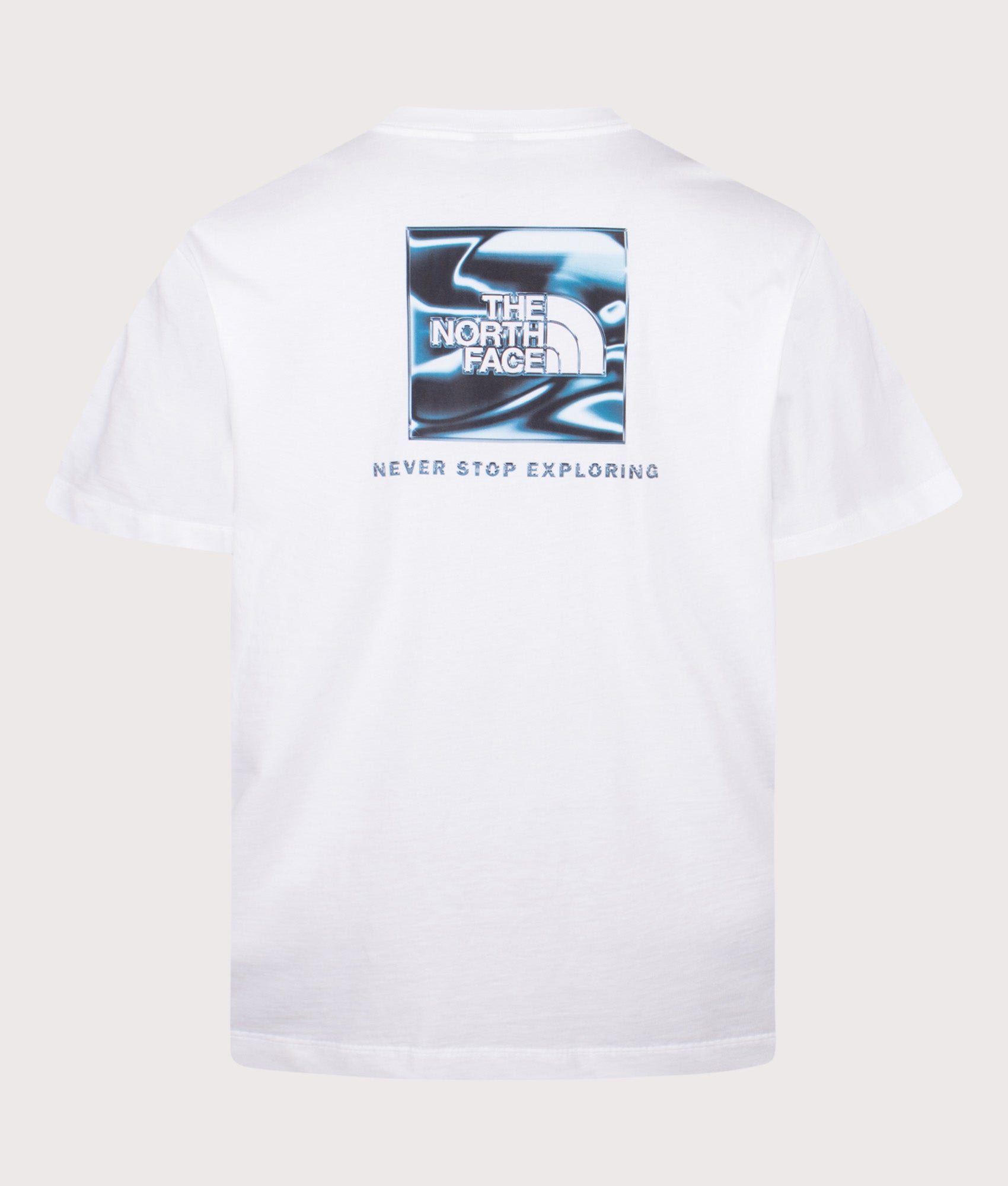 The North Face Oversized Liquid NSE Box Graphic T-Shirt in TNF White at EQVVS Menswear. Back shot.