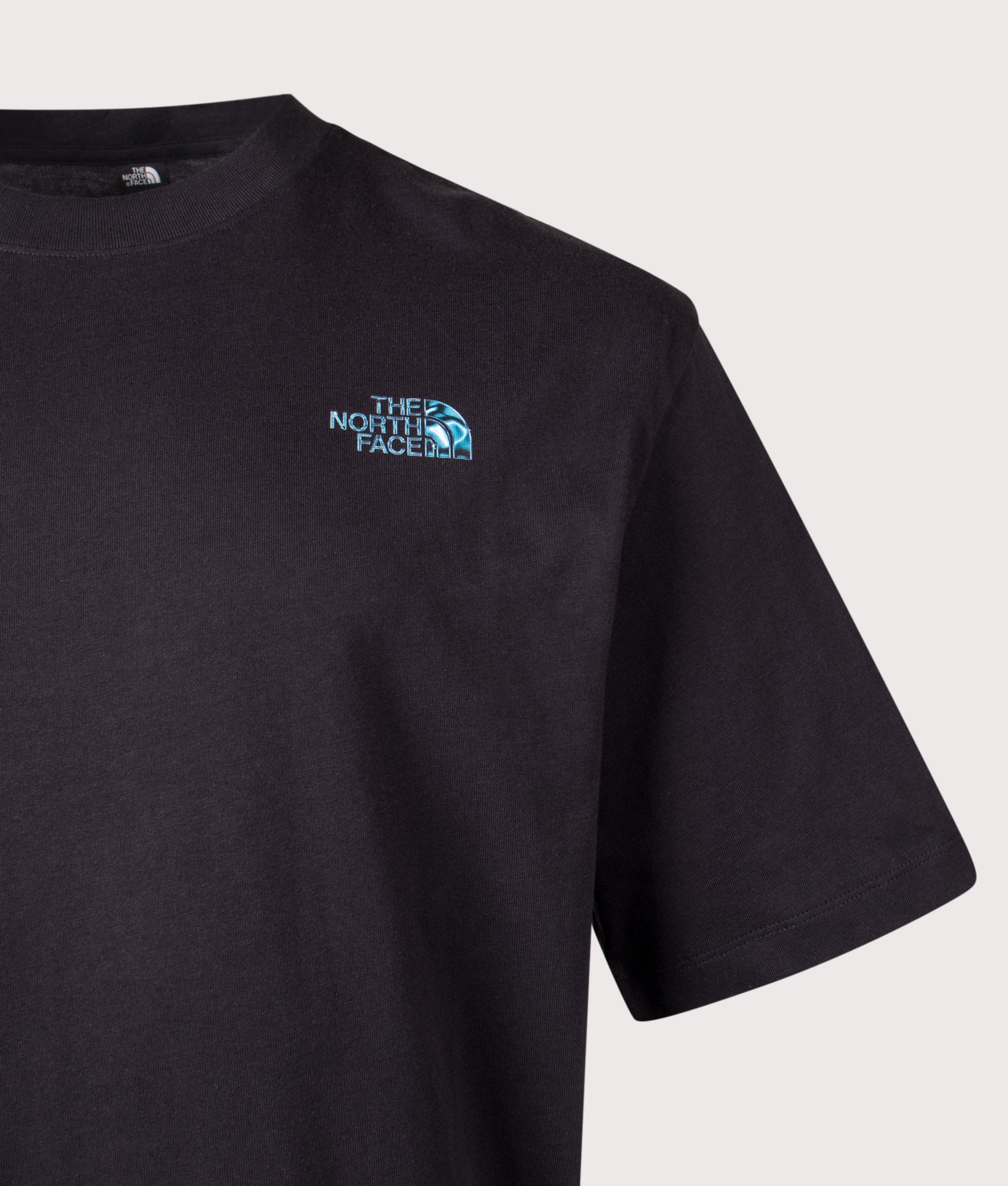 The North Face Oversized Liquid NSE Box Graphic T-Shirt in TNF Black at EQVVS Menswear. Detail shot.