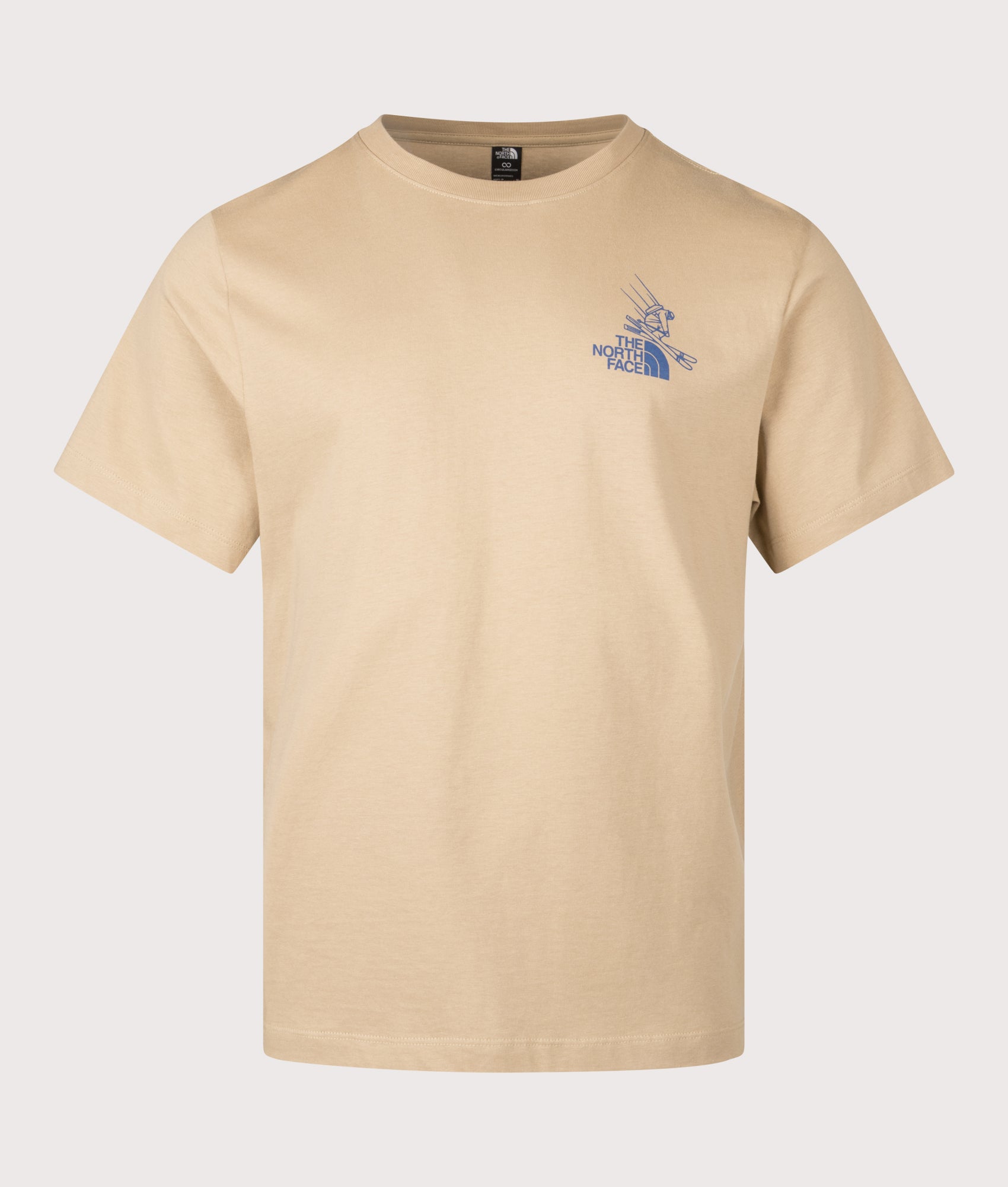 The North Face Mountain Celebration Graphic T-Shirt in Khaki Stone a EQVVS Menswear. Front shot.
