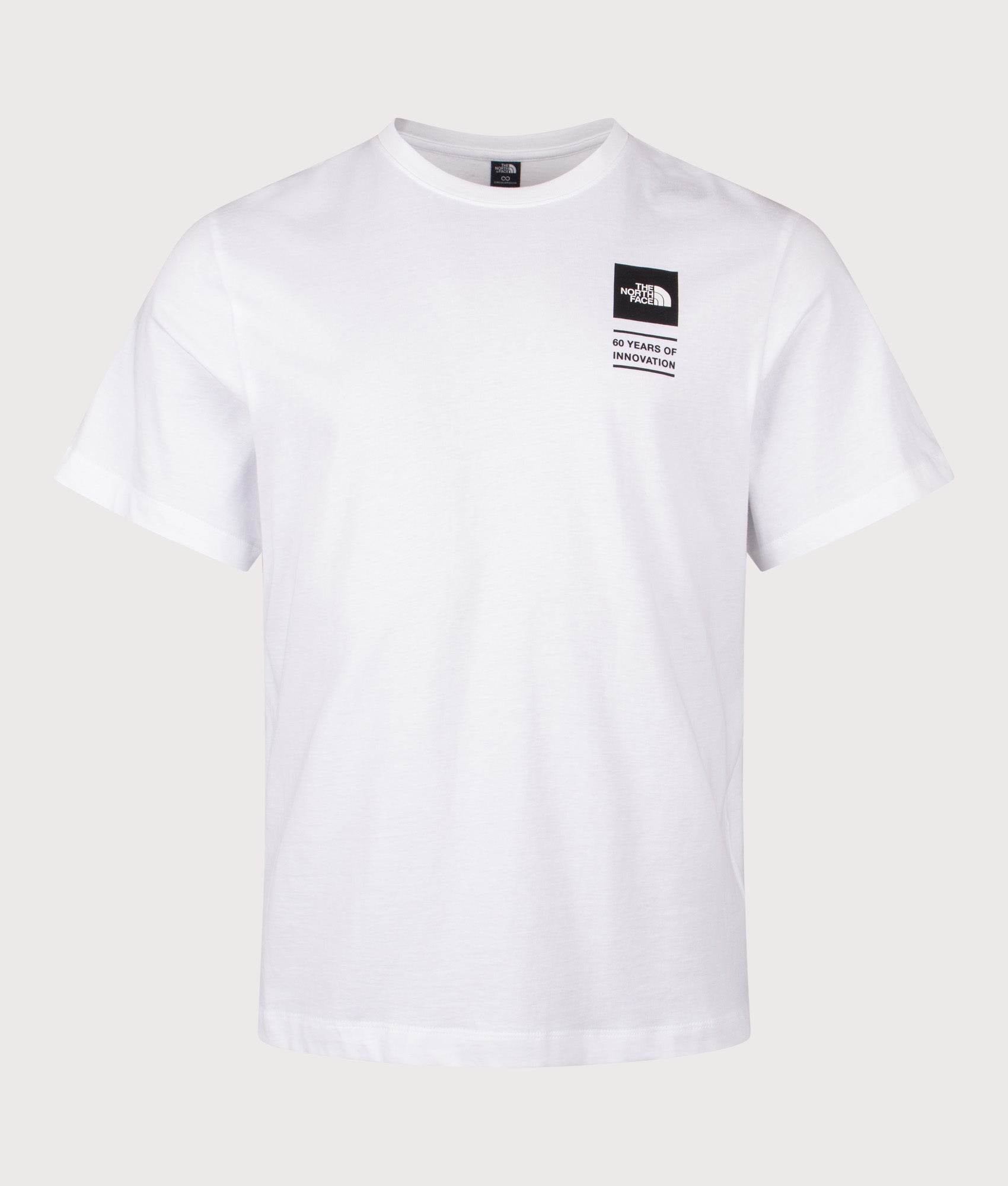 The North Face Icon Celebration T-Shirt in TNF White at EQVVS Menswear. Front shot.