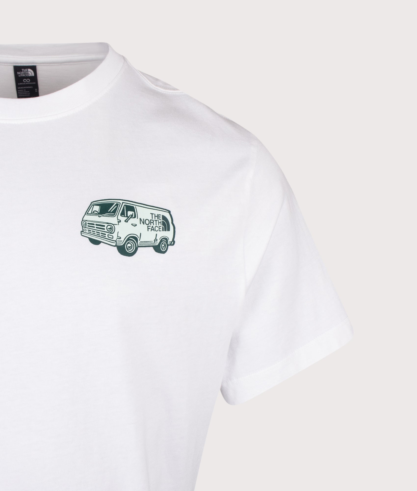 The North Face Relaxed Fit Van Life T-Shirt in TNF White at EQVVS Menswear.  Detail shot.