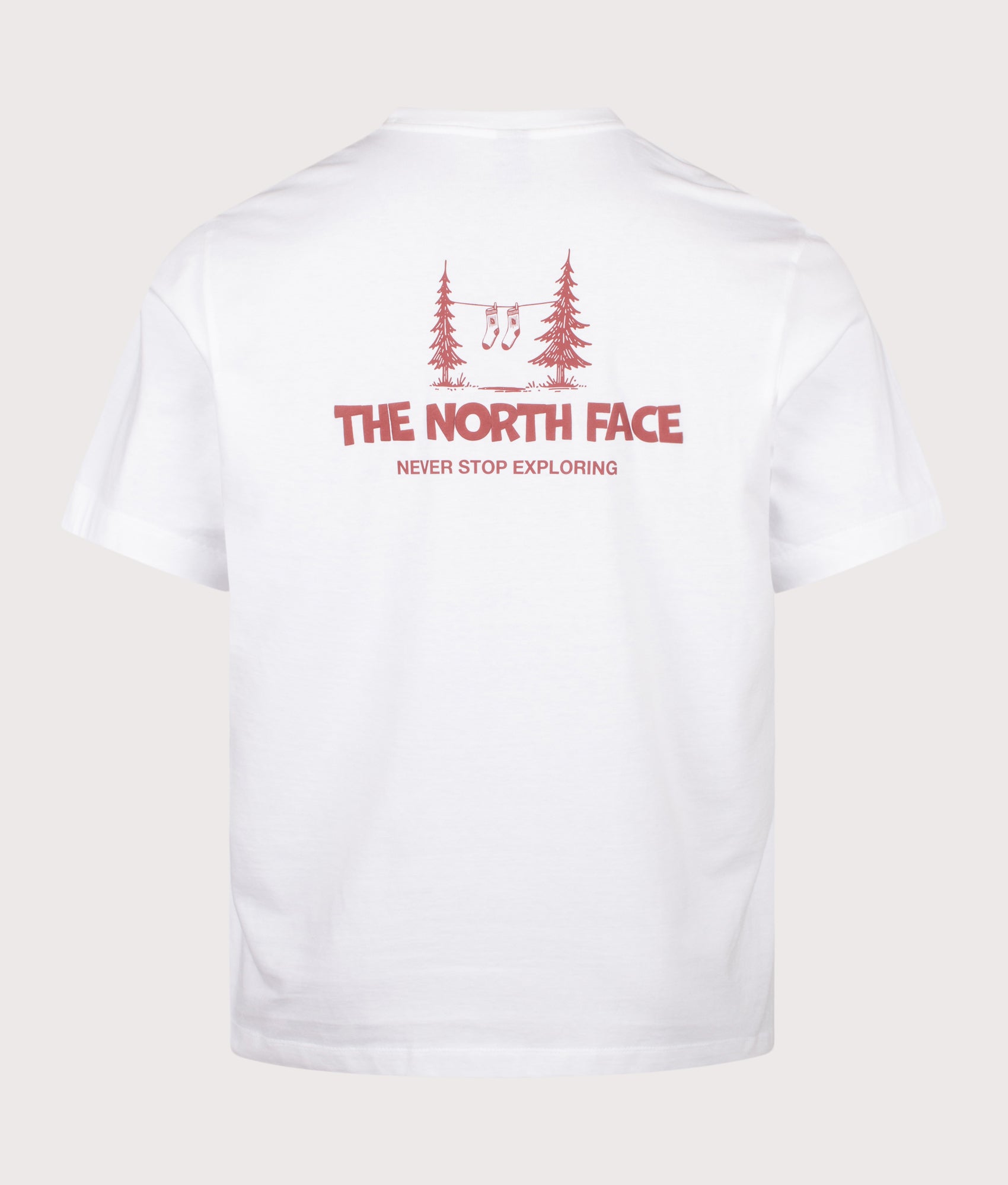 The North Face Relaxed Fit Camping T-Shirt in TNF White at EQVVS Menswear. Back shot.