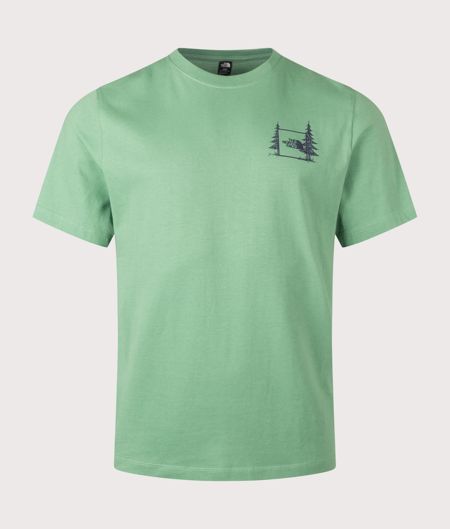 The North Face Relaxed Fit Camping T-Shirt in Dimmed Algae at EQVVS Menswear. Front shot.