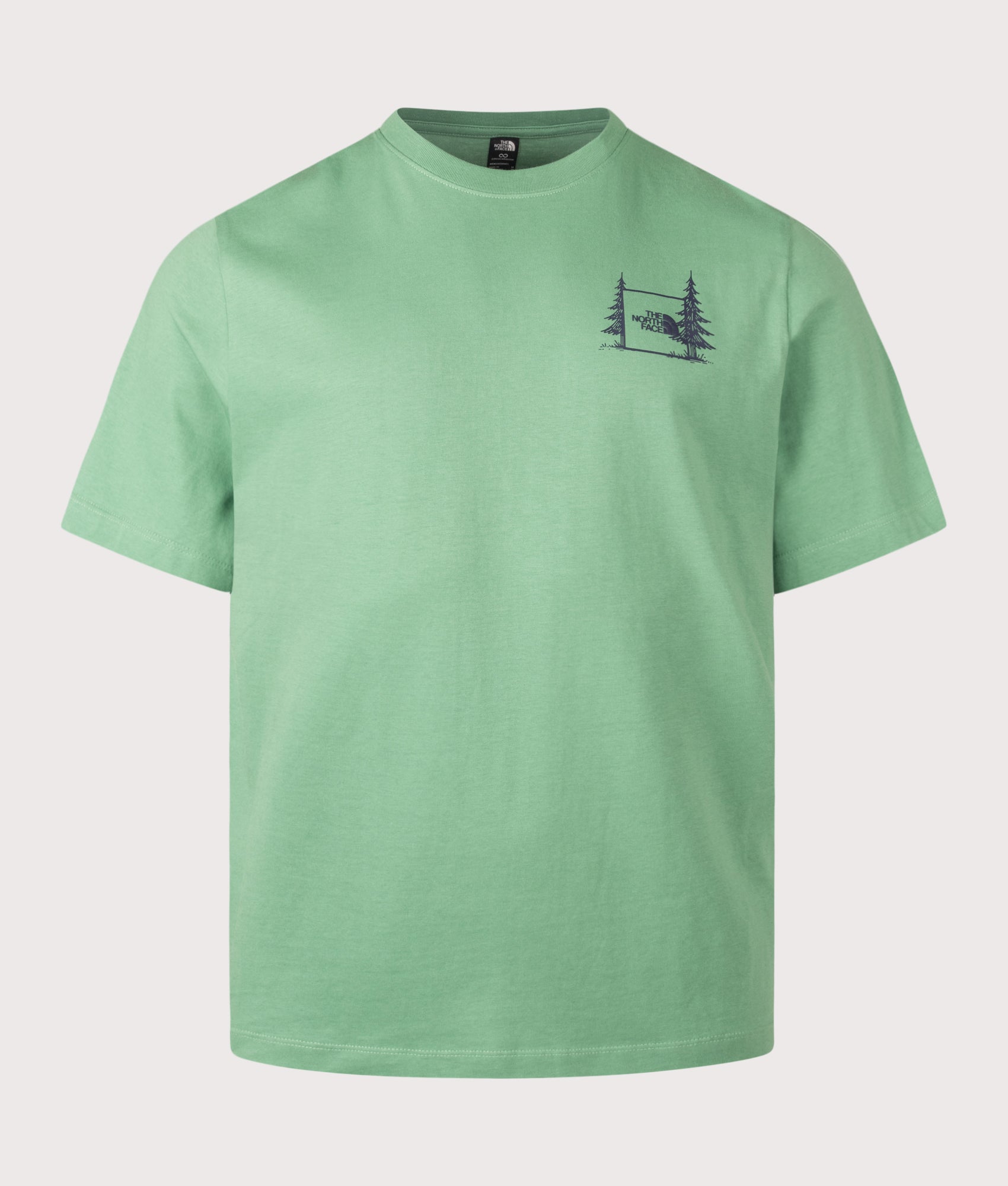 The North Face Relaxed Fit Camping T-Shirt in Dimmed Algae at EQVVS Menswear. Front shot.