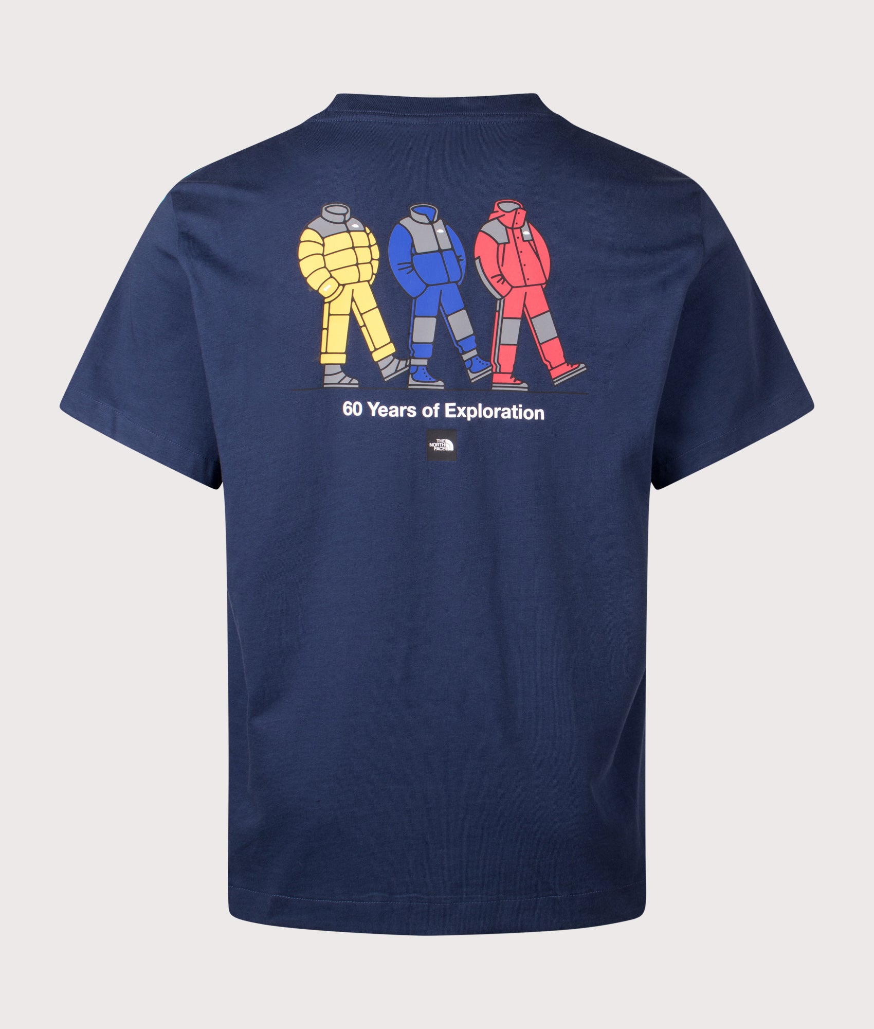 The North Face Relaxed Fit Celebration TNF T-Shirt in Summit Navy at EQVVS Menswear. Back shot.