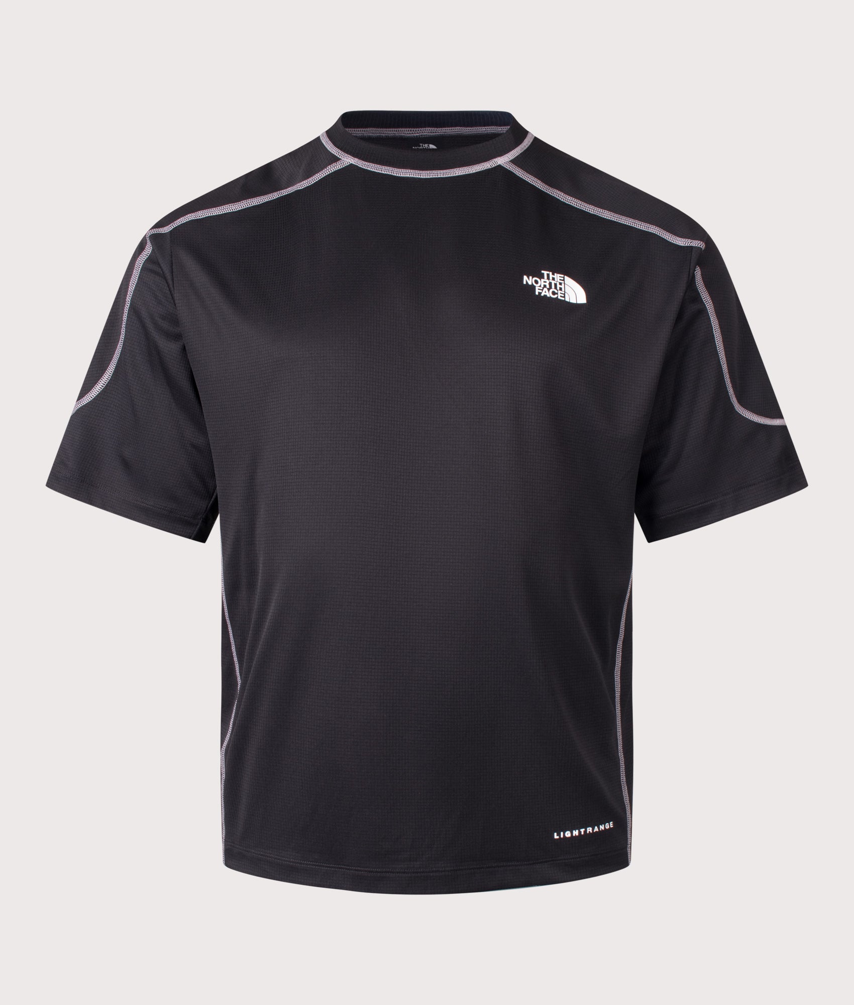The North Face Relaxed Fit NSE Lightrange T-Shirt in TNF Black at EQVVS Menswear. Front shot.