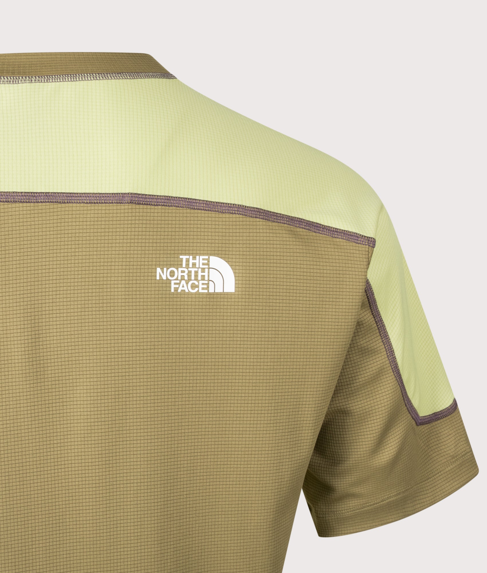 The North Face Relaxed Fit NSE Lightrange T-Shirt in Cedar and Pear at EQVVS Menswear. Back detail shot.