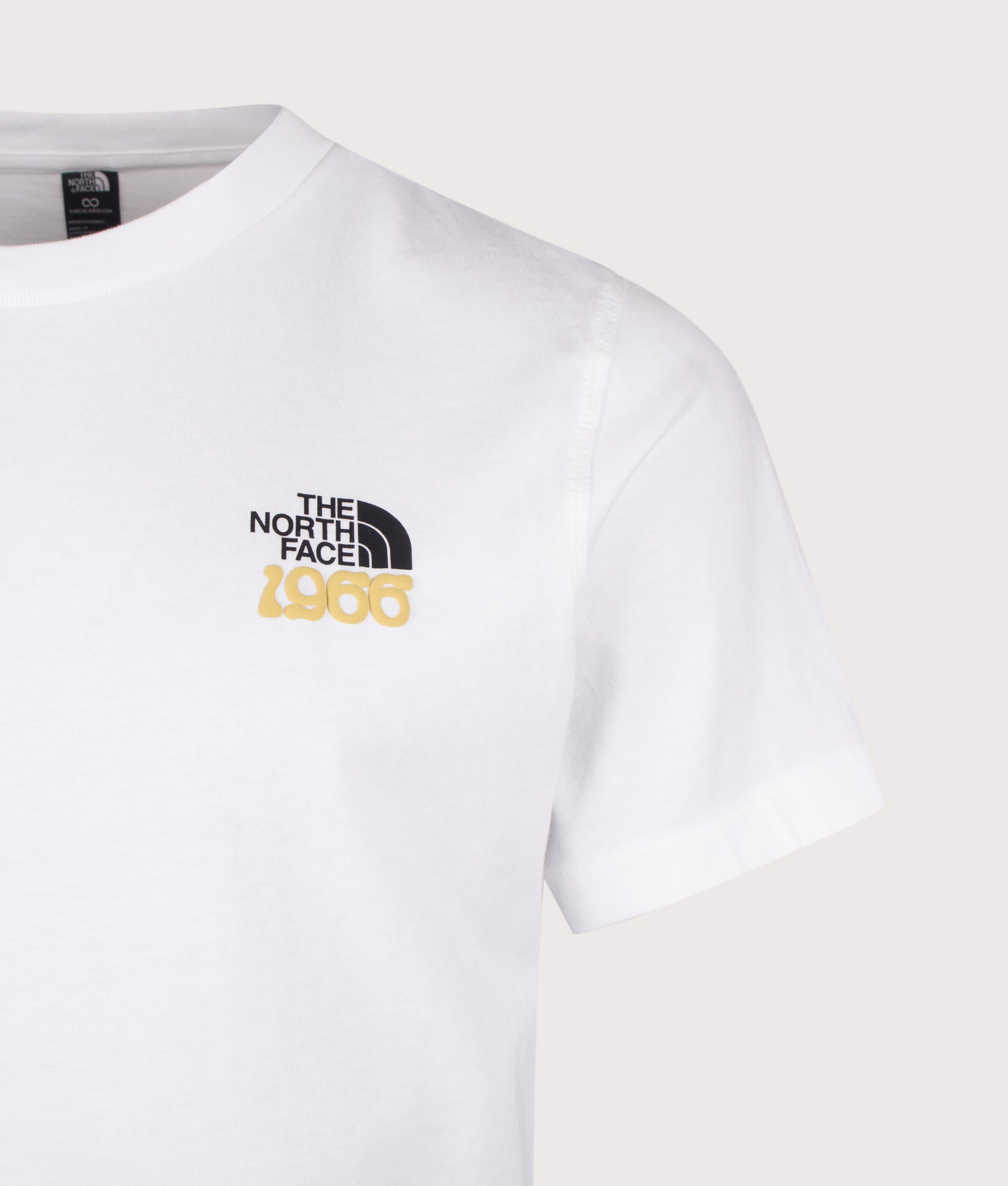 The North Face Relaxed Fit 1966 TNF T-Shirt in TNF White at EQVVS Menswear. Detail shot.