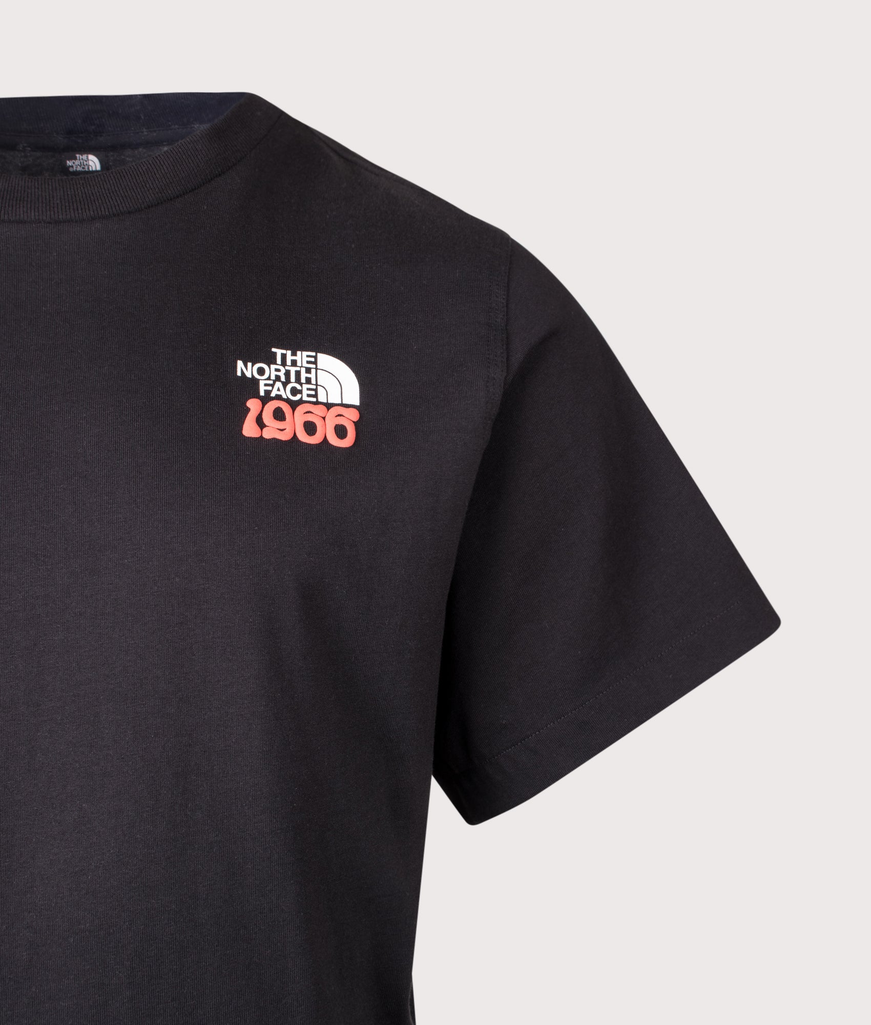 The North Face Relaxed Fit 1966 TNF T-Shirt in TNF Black at EQVVS Menswear. Detail shot.