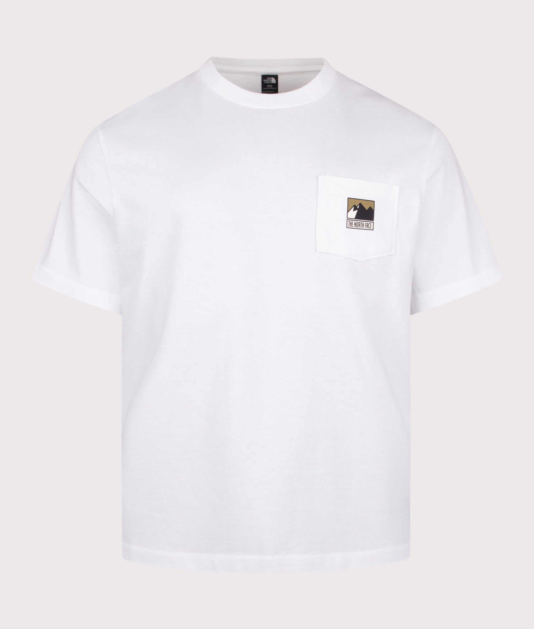 The North Face Relaxed Fit Mountain Logo T-Shirt in TNF White at EQVVS Menswear. Front shot.