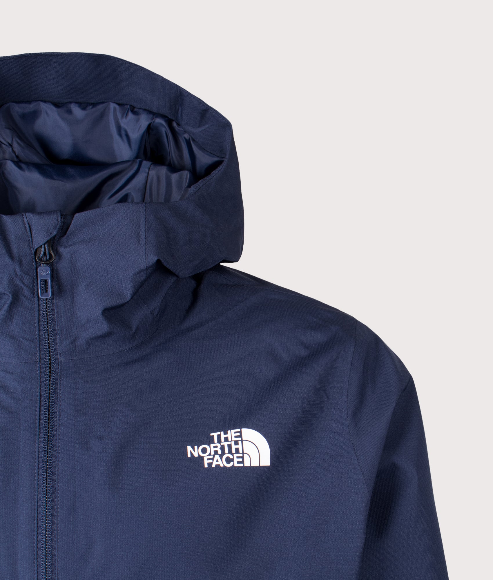 The North Face Quest DryVent™ Jacket in Summit Navy at EQVVS Menswear. Front detail shot.