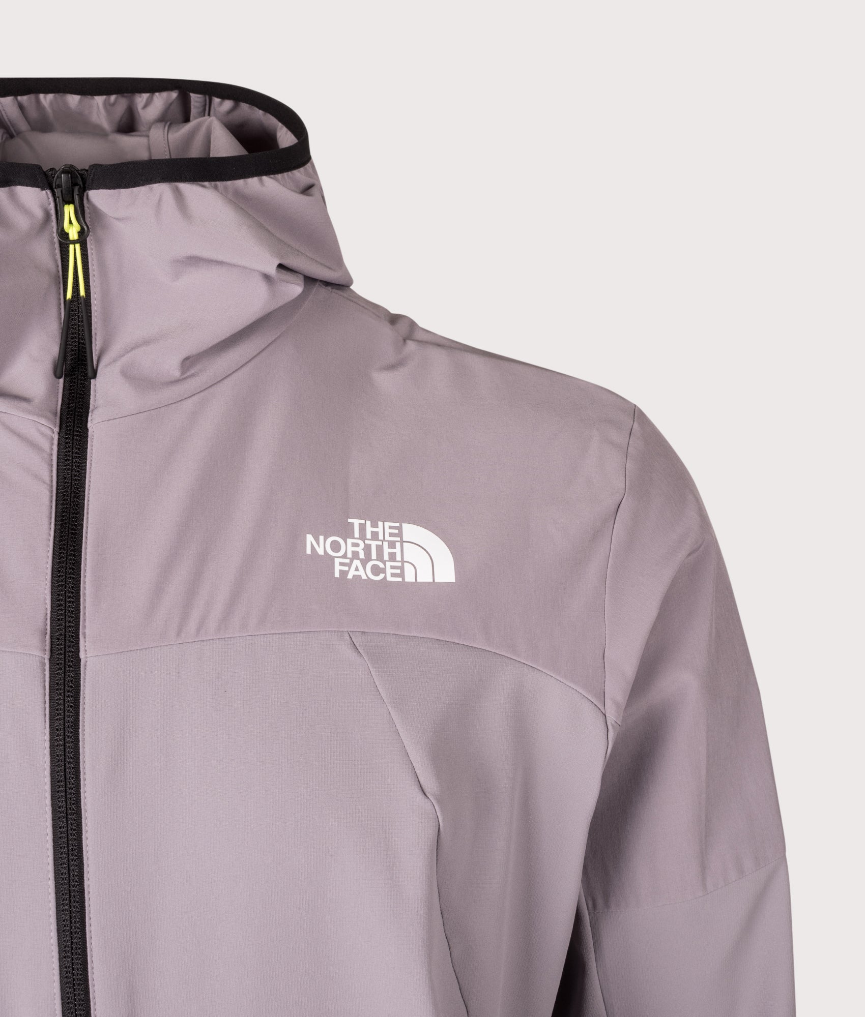 The North Face Ushba Hooded Jacket  in Transcendent Grey at EQVVS Menswear. Front detail shot.
