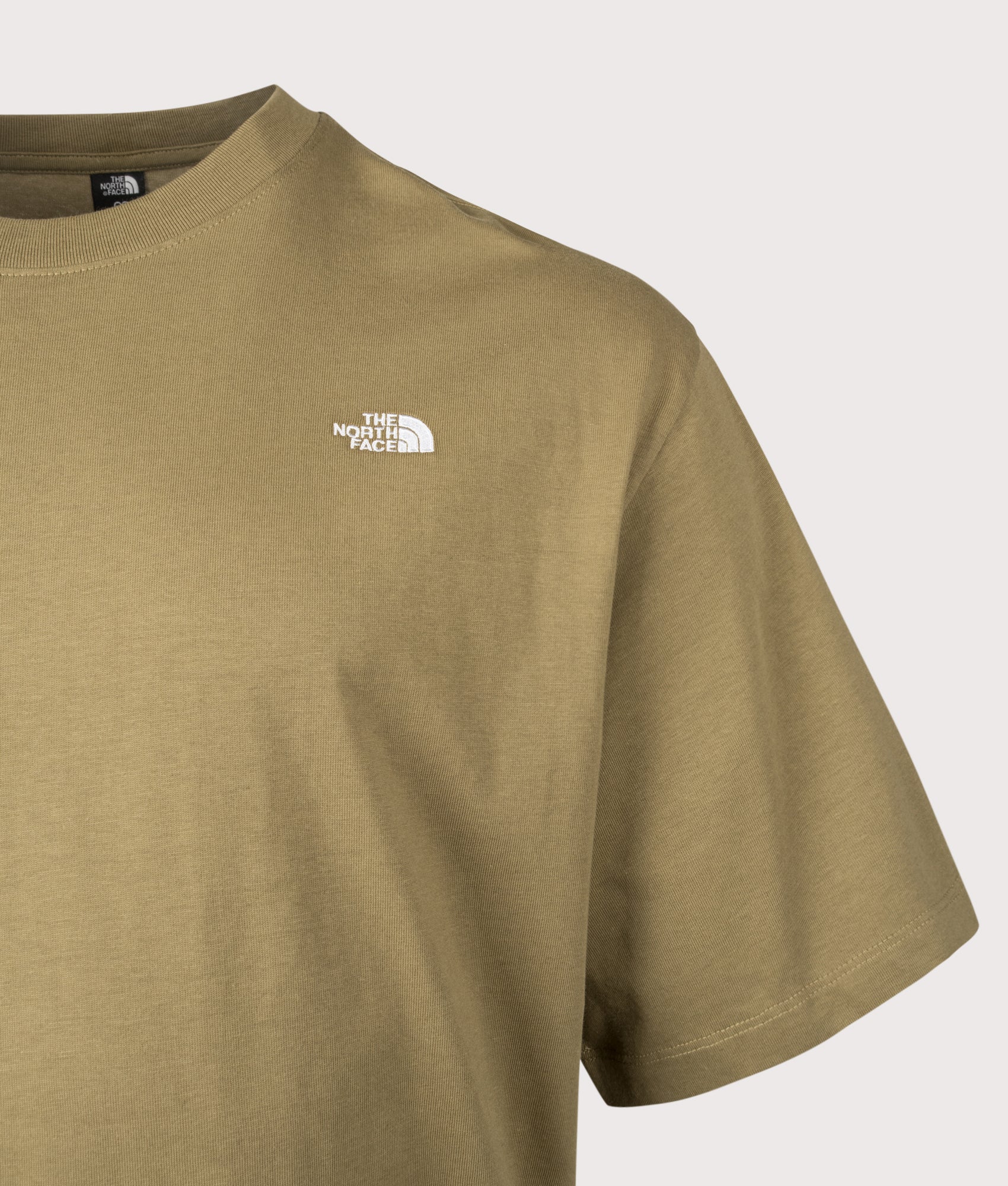The North Face Essential Simple Dome T-Shirt in Cedar at EQVVS Menswear. Detail shot.