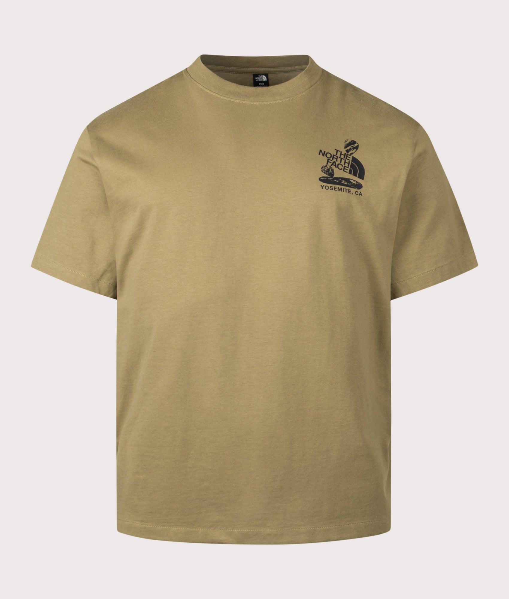 The North Face Relaxed Fit Stones Graphic T-Shirt in Cedar at EQVVS Menswear. Front shot.