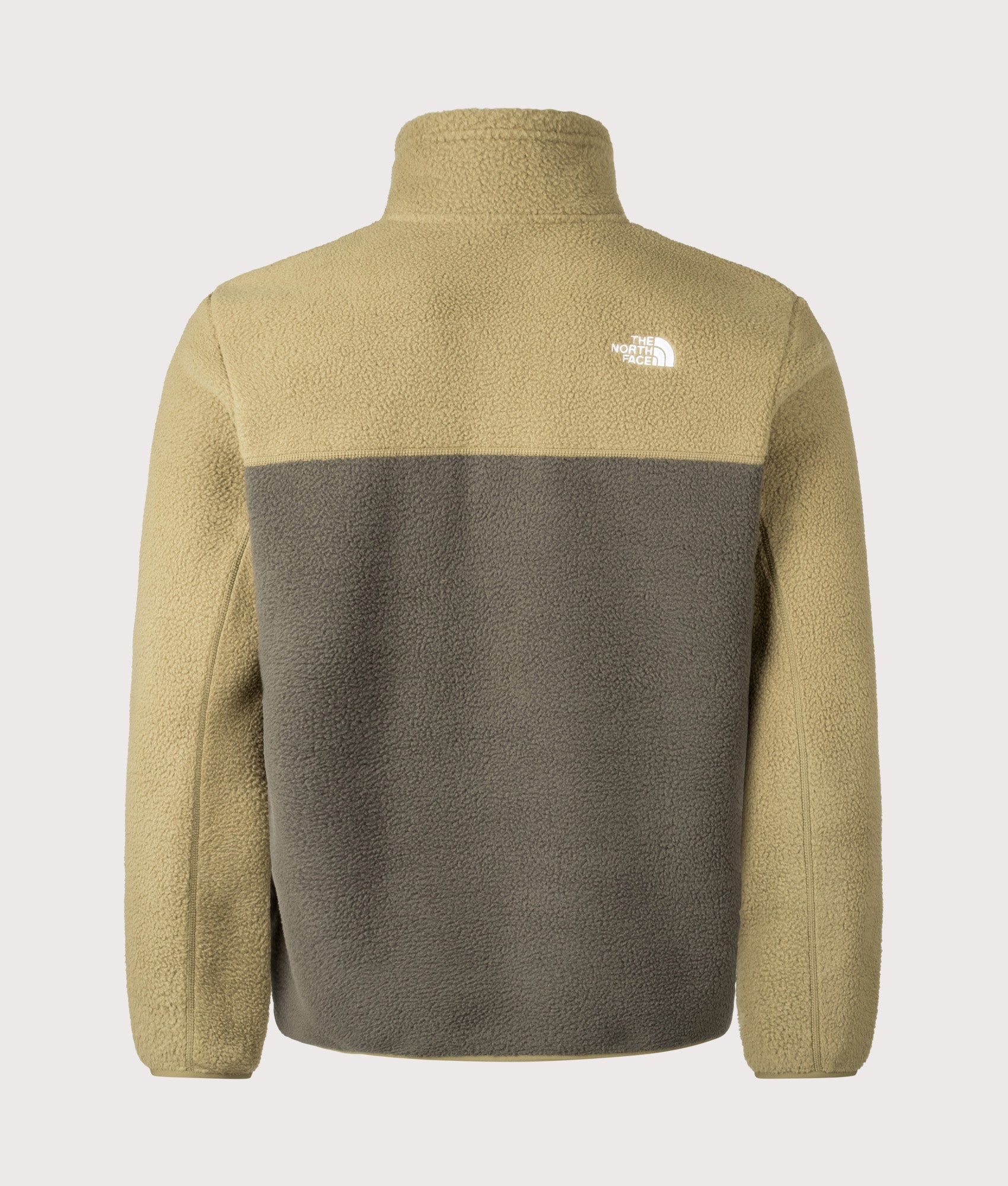 The North Face Yumiori Quarter Zip Fleece in New Taupe Green at EQVVS Menswear. Back shot.